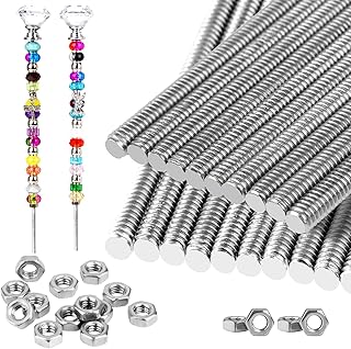 40 Pcs 8/32 Inch Threaded Rod Sets Include 20 Pcs M4 Screw Rod with 20 Pcs Metal Hex Nuts Stainless Steel Threads Studs Rods Fully Threaded Hex Nuts for Beaded Garden Stake Rods - 20 Set (12 Inch)