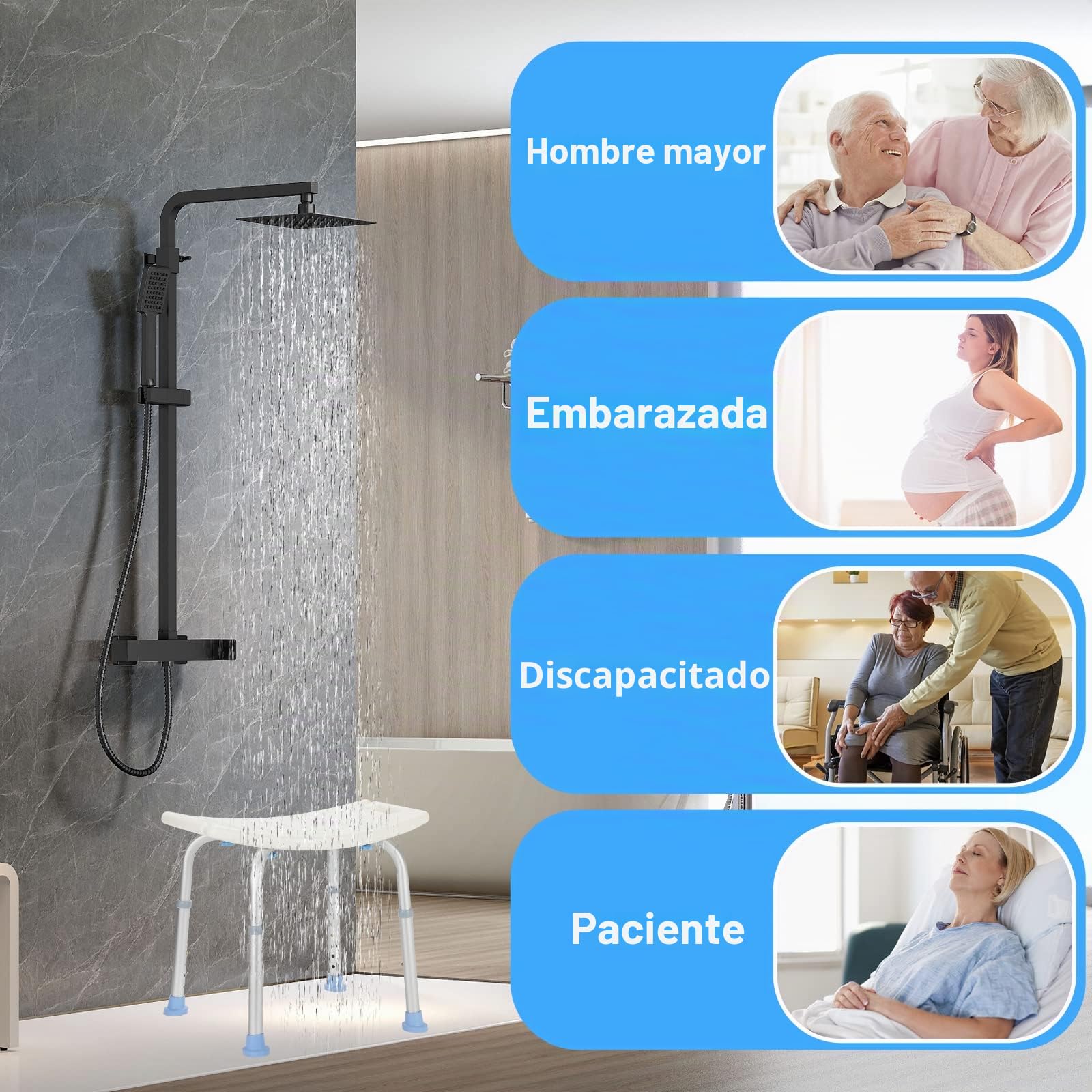 Taburete de Ducha,Antideslizante Stable Taburete de baño,Altura Ajustable Silla de Ducha Personas Mayores, para Baño para Embarazadas, Discapacitados,YUSKDSI