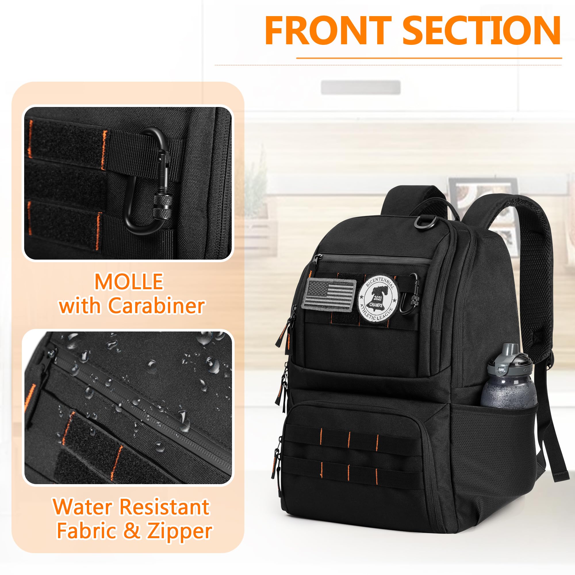 BAFASO Mochila Táctica para el Almuerzo, Bolsa Térmica Aislada, Negro | para Hombres y Mujeres, con Compartimento para Portátil de 17 Pulgadas (Sin Accesorios)
