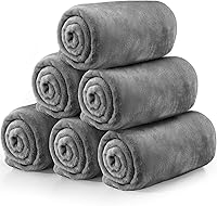 Tinideya 6 Pack Flannel Fleece Throw Blankets 50x60 Inch Soft Warm Light Gray Bulk for Couch Sofa Bed Home Gifts