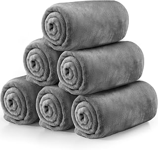 Tinideya 6 Pack Flannel Fleece Throw Blankets 50x60 Inch Soft Warm Light Gray Bulk for Couch Sofa Bed Home Gifts