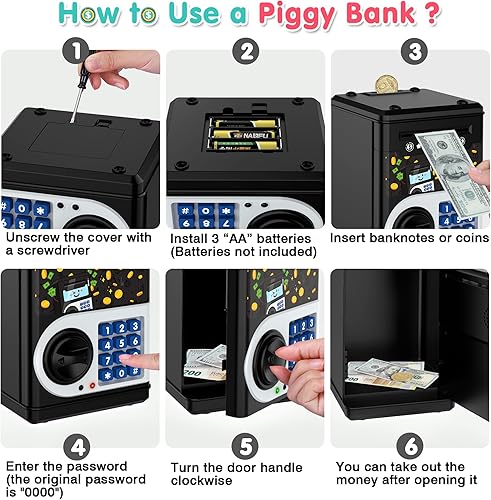 Miniatura 27 de Alcancía azul para niños, banco electrónico de monedas, tarro de dinero seguro para niños de 4 7 8 9 10 11 años con bloqueo de código de contraseña