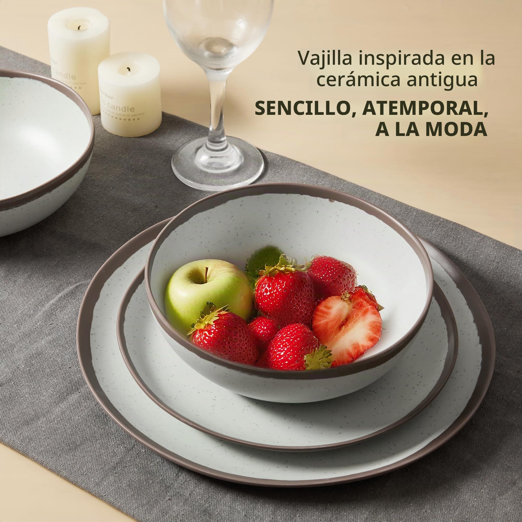 Juego de vajilla de melamina de 18 piezas para 6, juego de vajilla duradero para caravana | Apto para lavavajillas, no apto para microondas, ligero, duradero y resistente a roturas, embalaje en caja, sin BPA