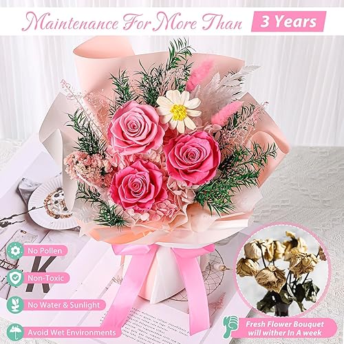 Miniatura 7 de Flores para entrega, regalos para el día de San Valentín para ella, ramos de flores preservadas, regalo de cumpleaños de rosa rosa para mamá,