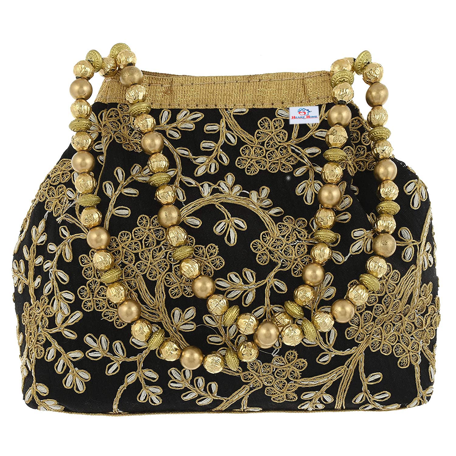 Heart Home Attractive Embroidery Polyester Hand Purse & Artificial Pearls Handle With 3 Magnetic Lock For Woman,Girls (Black), Utility (B0B9GQLJKL) Amazon Price History, Amazon Price Tracker