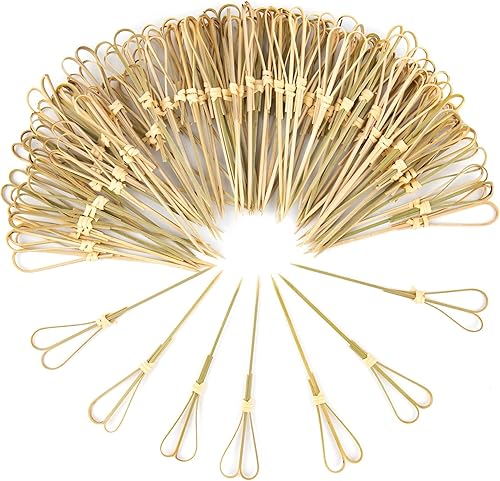 AUEAR, Paquete de 100 palillos de cóctel de bambú de 4.7 pulgadas en forma de corazón para aperitivos, pinchos de dientes, bocadillos decorativos,