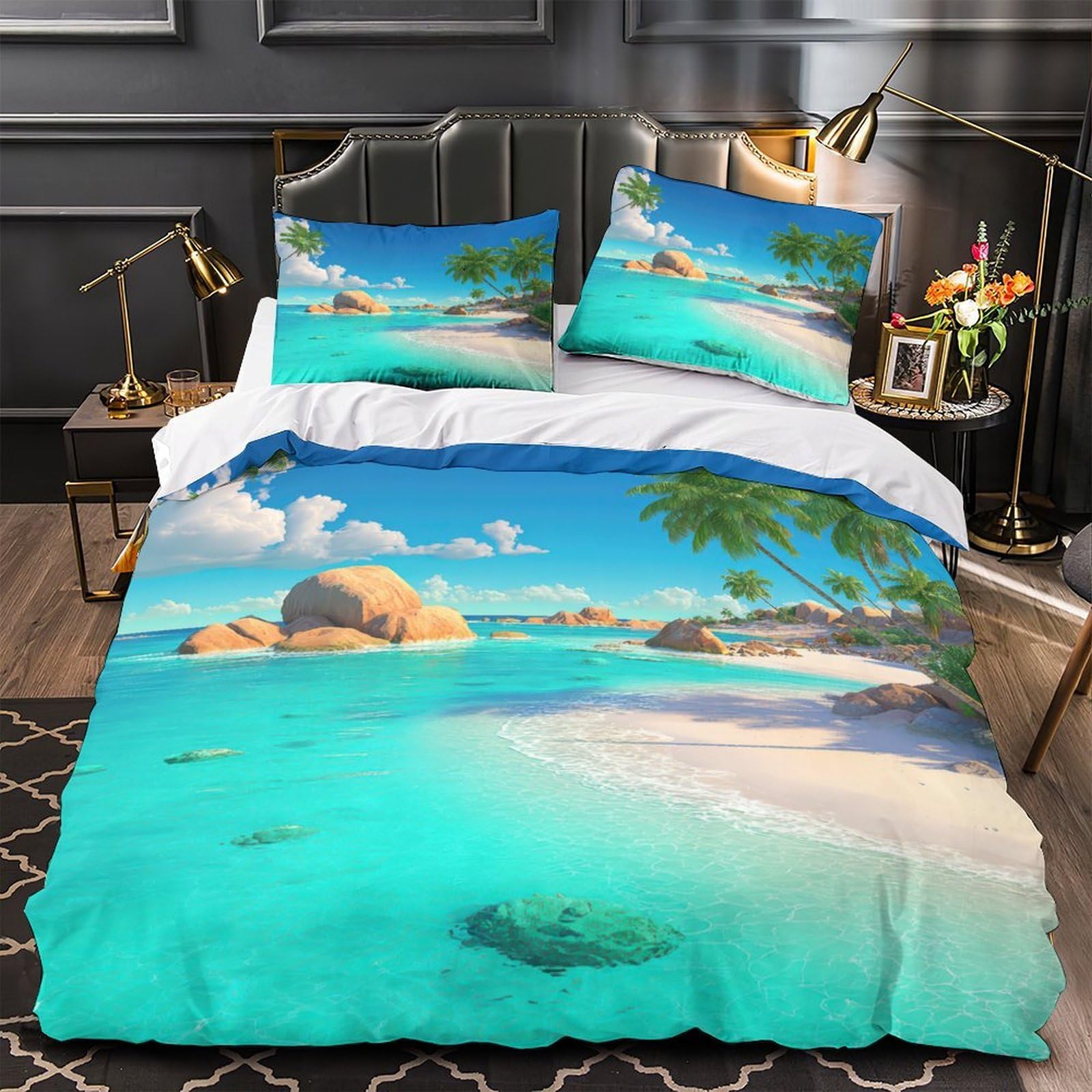 Housse de couette 135x200 tropicale 3D respirante et hypoallergénique