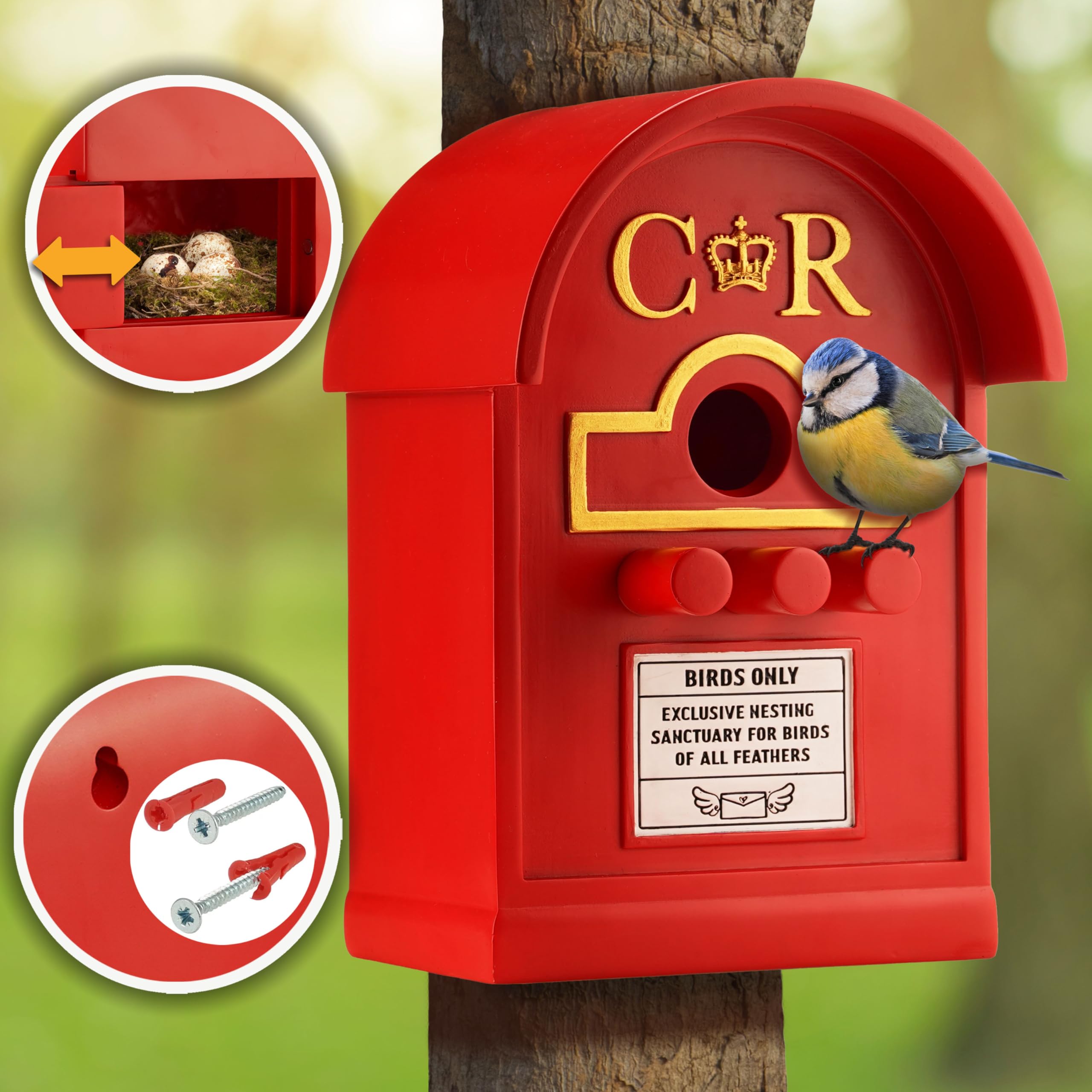 Wrenbury Briefkasten Vogelhaus für kleine Vögel - Hängender Nesting Briefkasten Vogelkästen für Garten - Wetterbeständiges Harz - Wandmontage