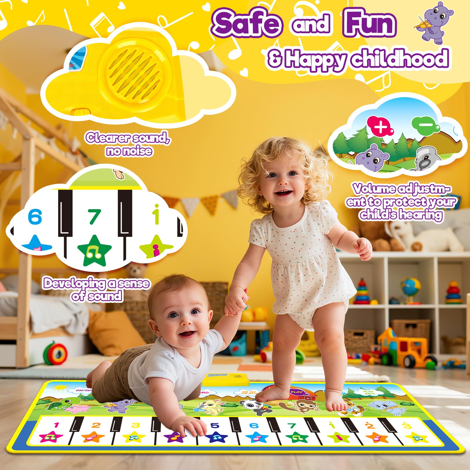 Tappetino per Pianoforte per Bambini, Tappetino da Musica Tappetini da Ballo Tastiera da Pavimento Tappetino Musicale per Tappetino per Bambini