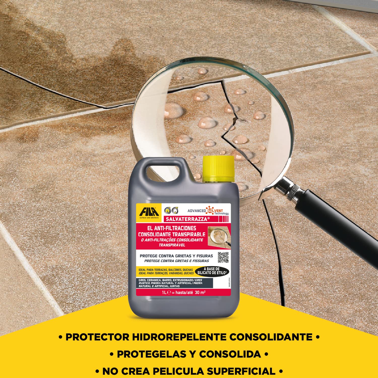 FILA Surface Care Solutions SALVATERRAZZA 1L, Hidrorepelente para Terrazas y Exteriores con Acción Consolidante y Anti Goteras