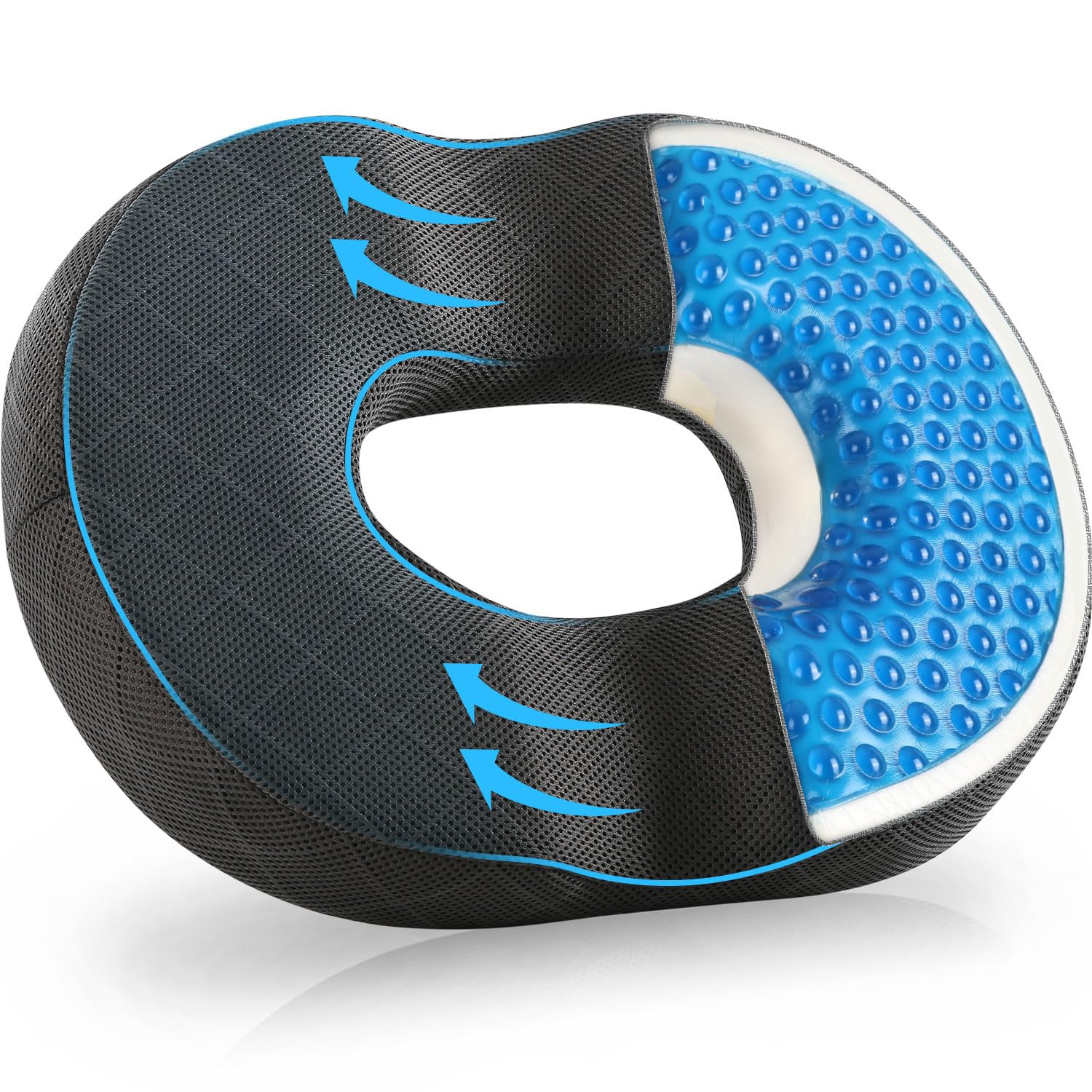 SKYNY Donut Sitzkissen aus Memory Foam mit Gel, ergonomisches Sitzringkissen für langes Sitzen, atmungsaktives Sitzkissen für Büro, Homeoffice, Auto und Stuhl, rutschfest, Bezug waschbar