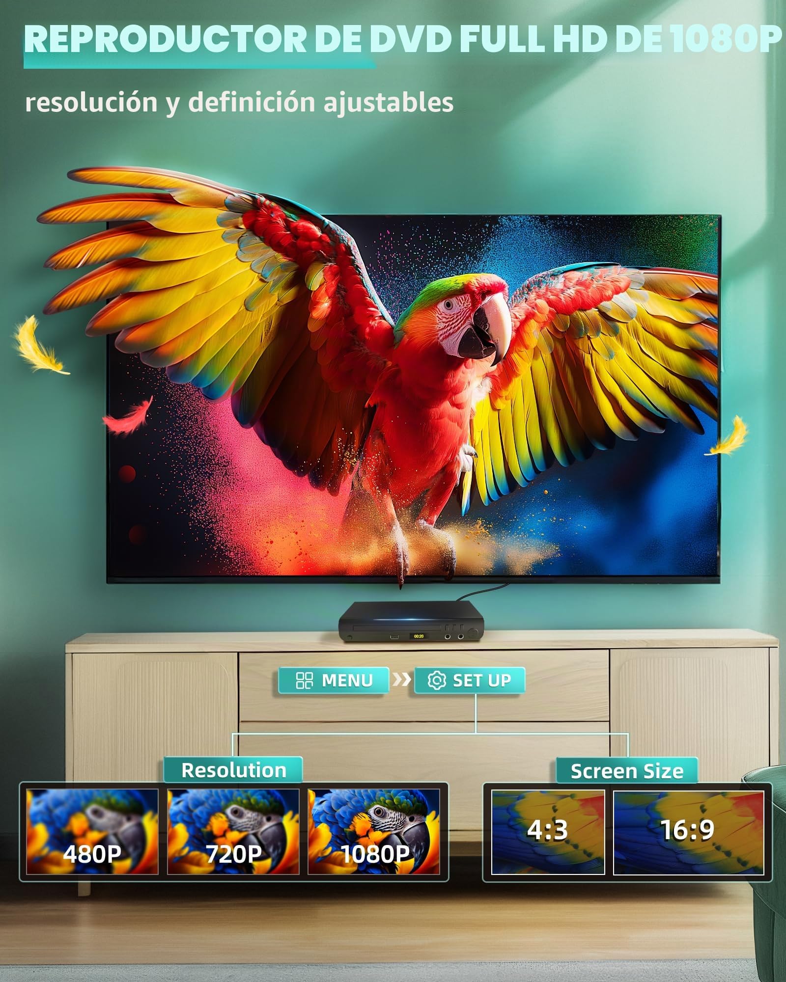 Reproductor de DVD HDMI para TV, Reproductores Disco gratuitos para Todas Las regiones con Puertos de Karaoke y Entrada USB, compatibilidad PAL/NTSC, reproductors de CD/DVD doméstico con Cables HDMI