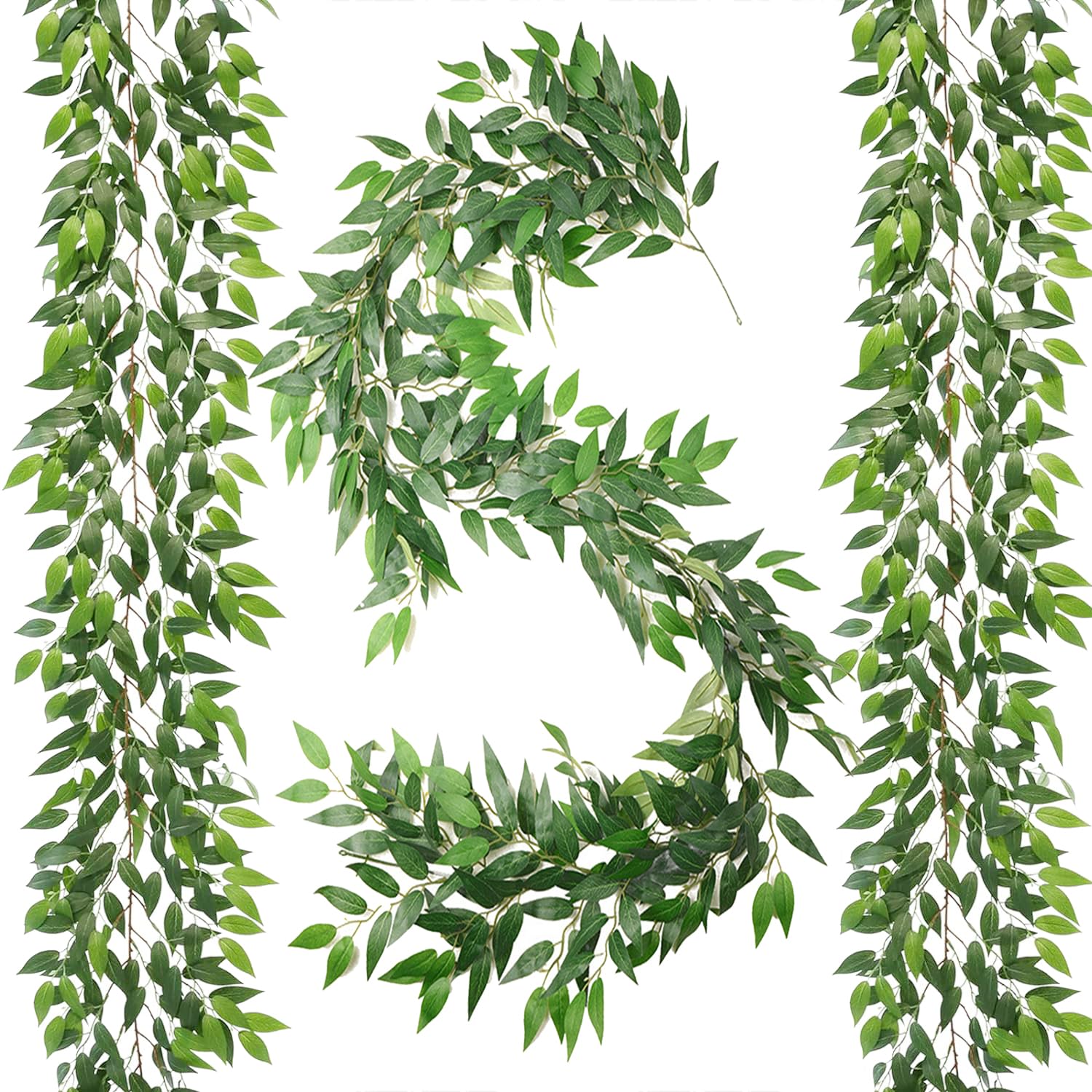 WONICE Artificial Italian Ruscus Vines, 3Pcs/75 Silk Vine Garland with Green Leaves, Fake Hanging Plants Greenery Decor for Home, Bedroom, Wall, Party