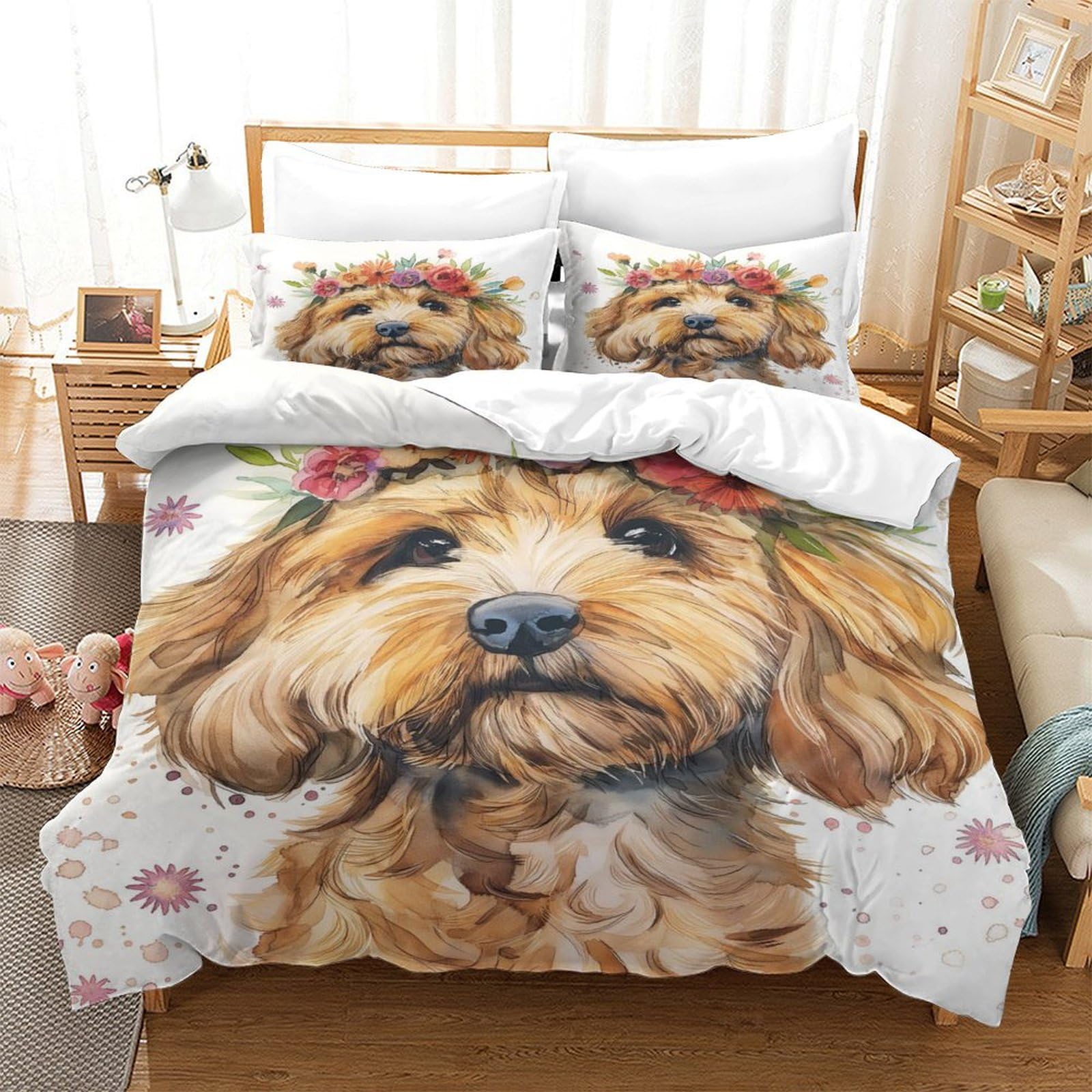 Tnfhsoft Cockapoo Dog-1 Cockapoo Dog Duvet Cover 3D Quilt Cover Bedding Comforter Cover With Zipper Closure Soft Fiber Apply To Kids Youth Room Decor 3 Piece Set Soft And Comfortable Single（140X200cm）