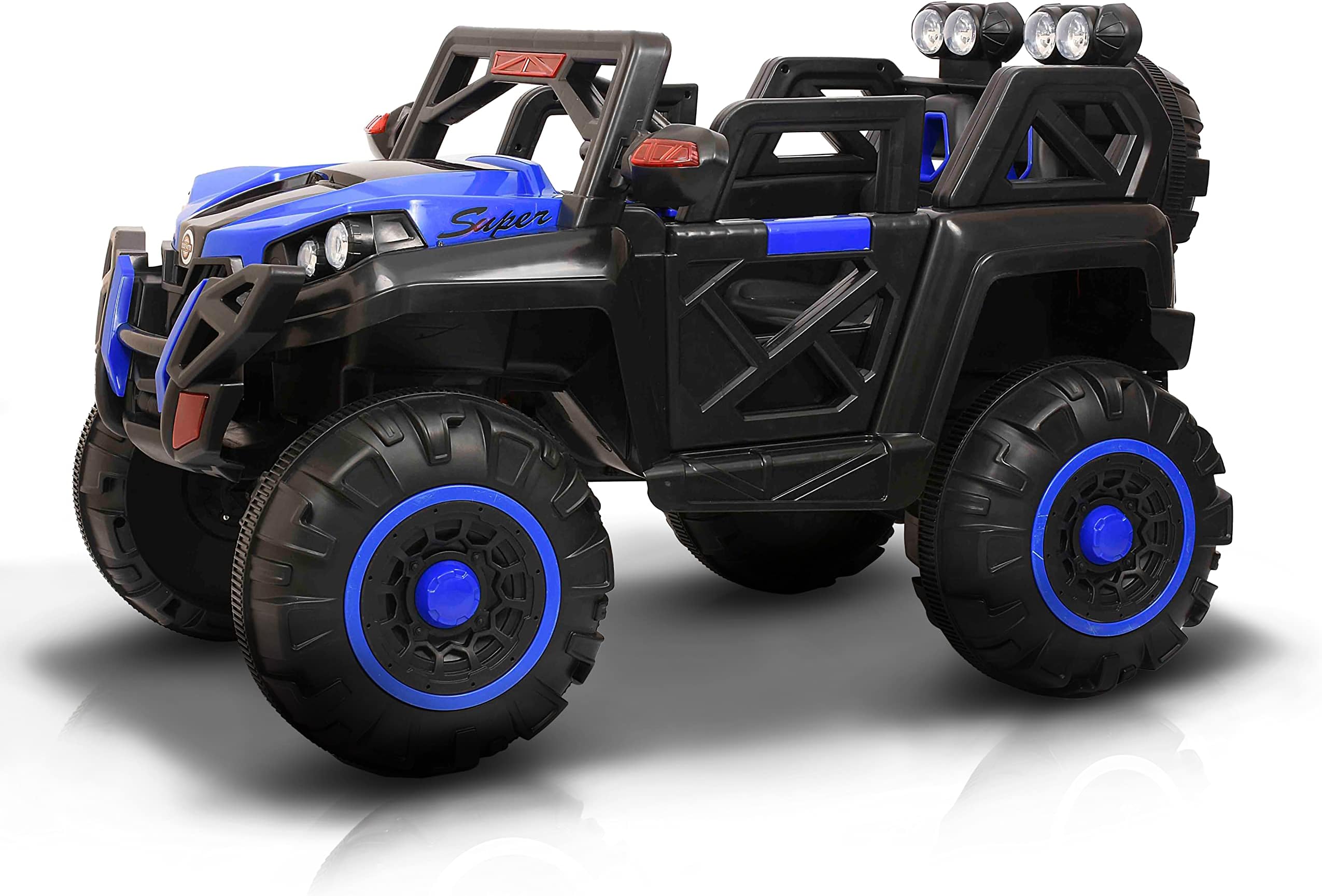 Kidz Auto KAB J2188 Jeep (4 Wheel drive ), 12V Battery-Operated with Parental Remote Control Ride-On with Foot Accelerator, Safety Seat Belt,MP3/USB Port, Decorative Headlights, Spring Suspension, Openable Doors Electric Vehicle With Remote Feature for Kids (Blue)