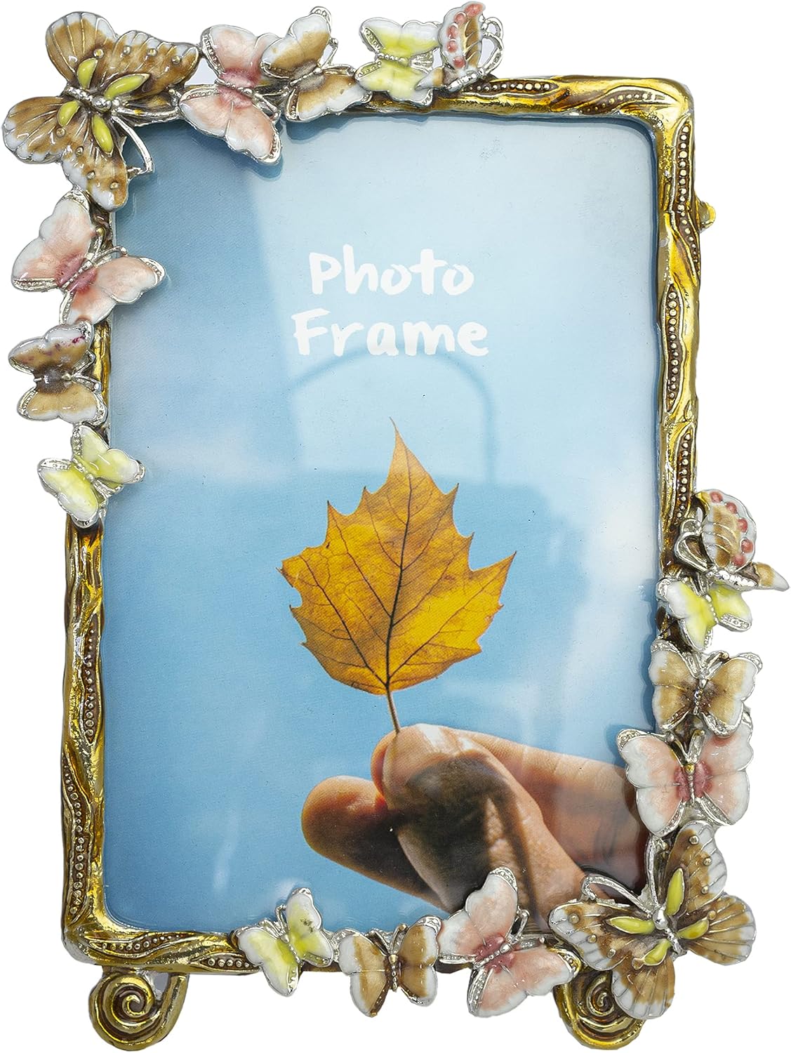 Floral Picture Frame Display Photo 5x7 Photo Frame Made of Metal and High Definition Glass for Table Top Display Horizontal Vertical