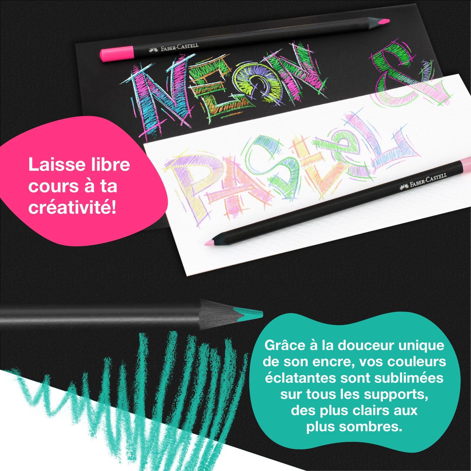 Faber-Castell 116450 Black Edition Boîte de 50 Crayons de Couleur Vibrants, Résistants à la Rupture et Prise en Main Ergonomique, Crayon de Couleurs Colorier sur Papier Clair et Foncé