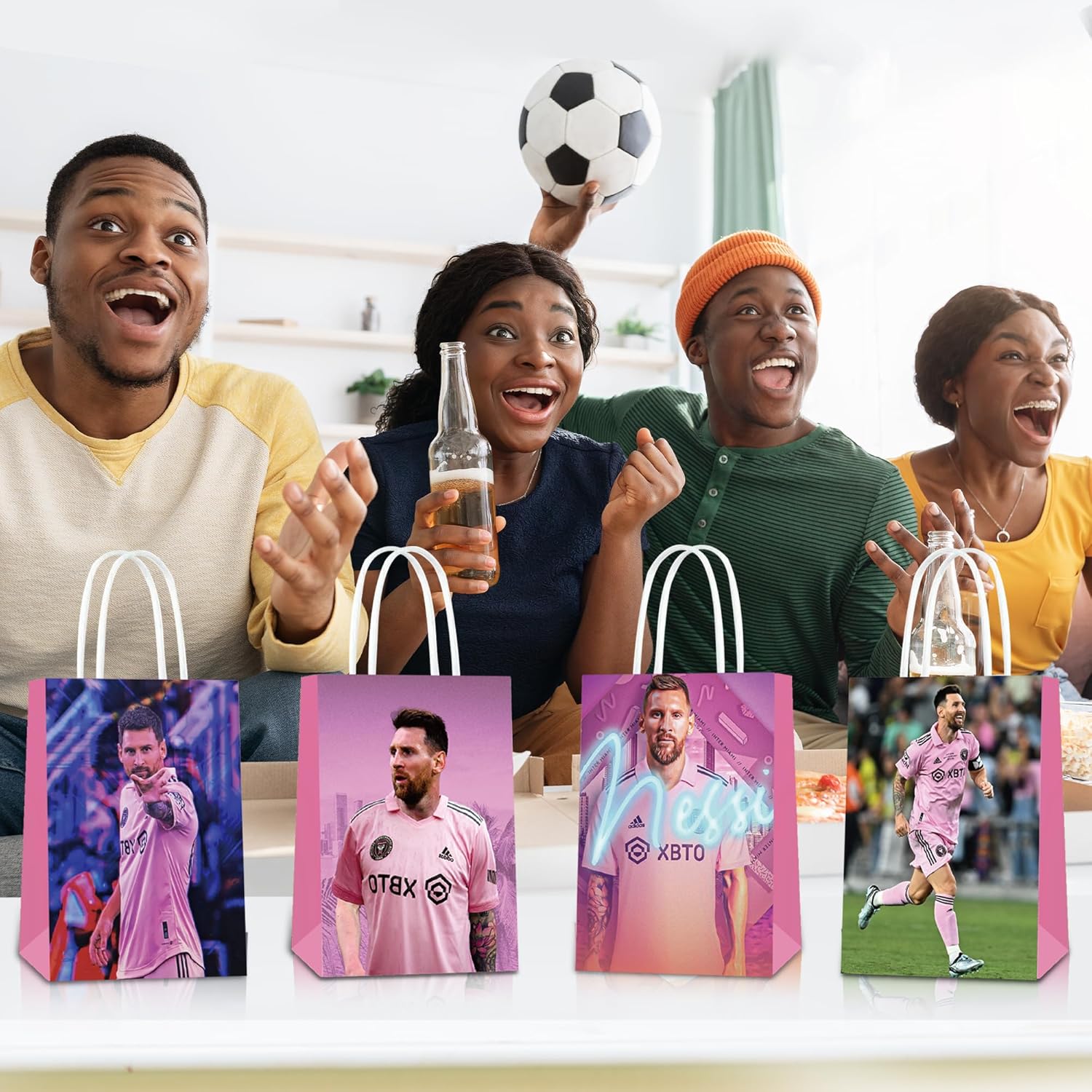 Mukity 24Pcs Miami Messi Party Gift Bags - Candy Bags, Tote Bags,Miami Messi Party Supplies Gift Bags for Kids - Paper Favor Packs for Adults Birthday Party Decor - 8 Patterns - Image 4