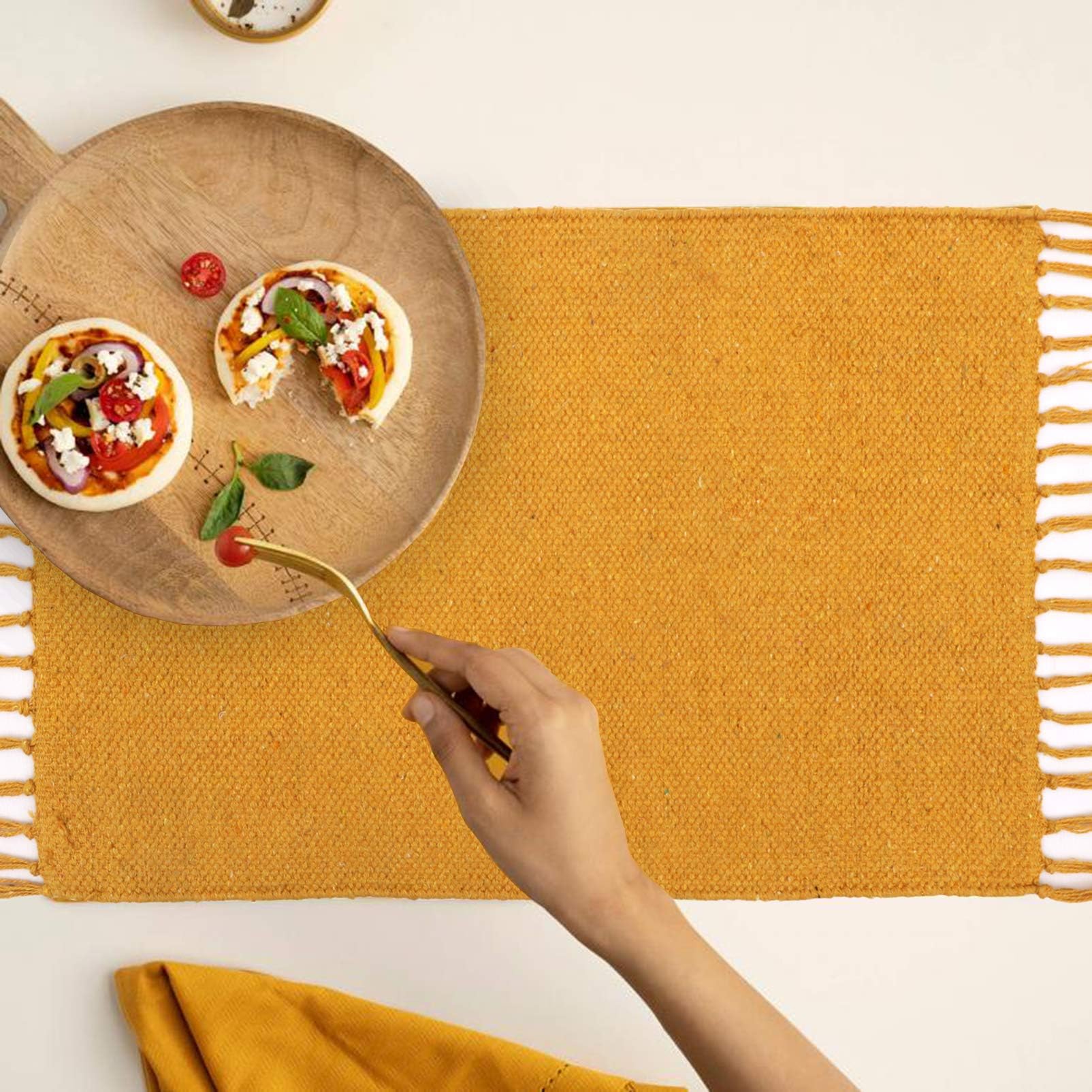 Buy Woven Home DesignsPlacematsGreen Multi Striped Ribbed Woven