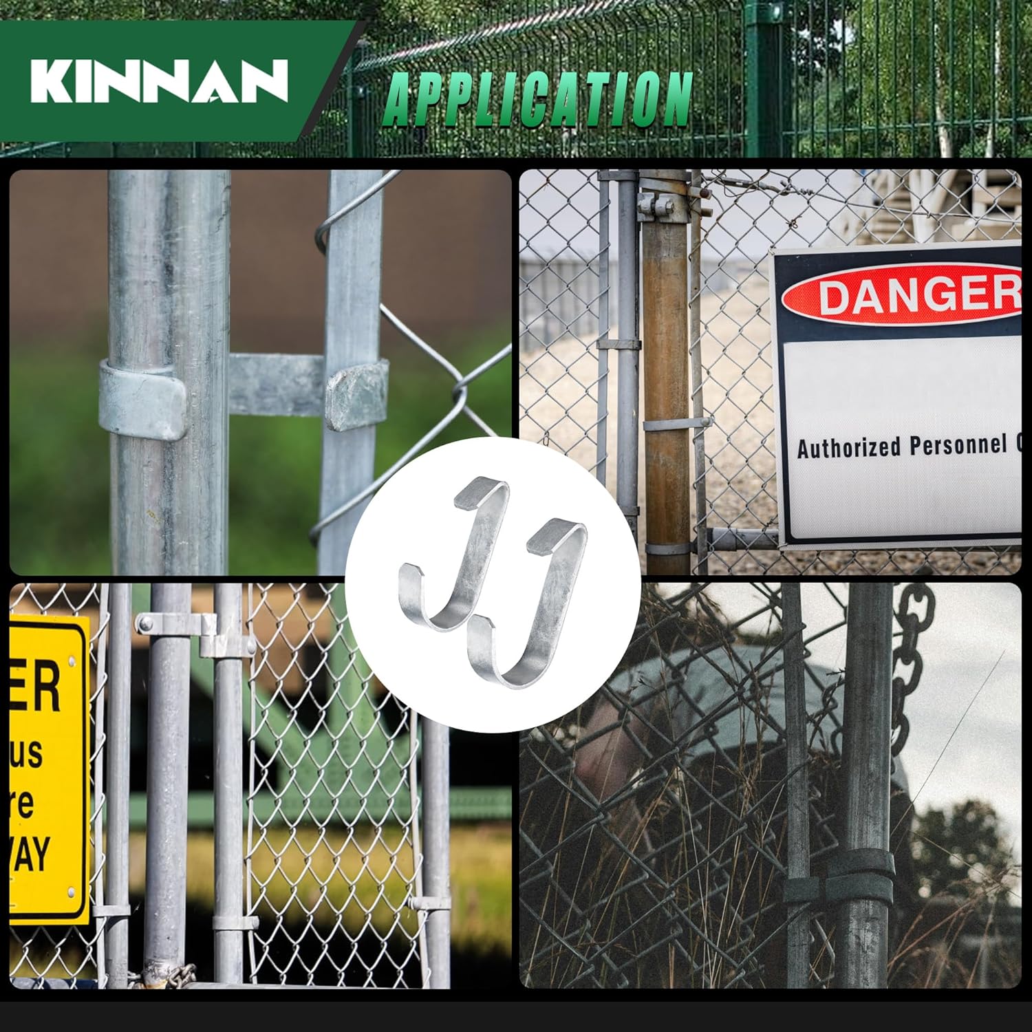 KINNAN 12-Pack 1-3/8'' Galvanized Steel Gate Clips for Chain Link Fence and Kennel Panels Clip Bands, Chain Link Fence Latch Hardware,Fits 1-3/8" OD Pipe,Durable Fence Parts, Easy to use