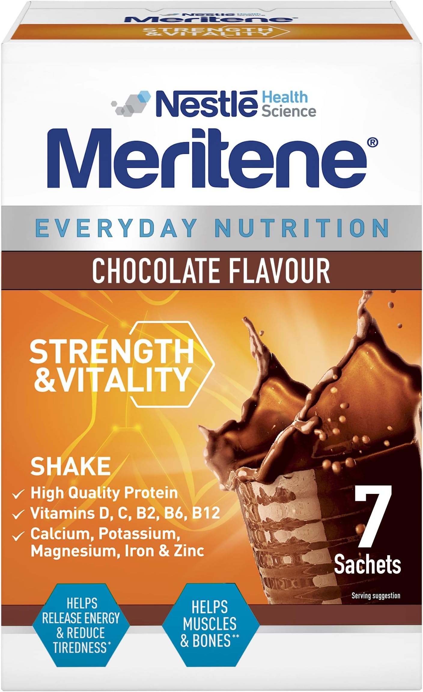 Meritene Strength and Vitality Chocolate Shake Powder, 30g Sachets, Pack of 7