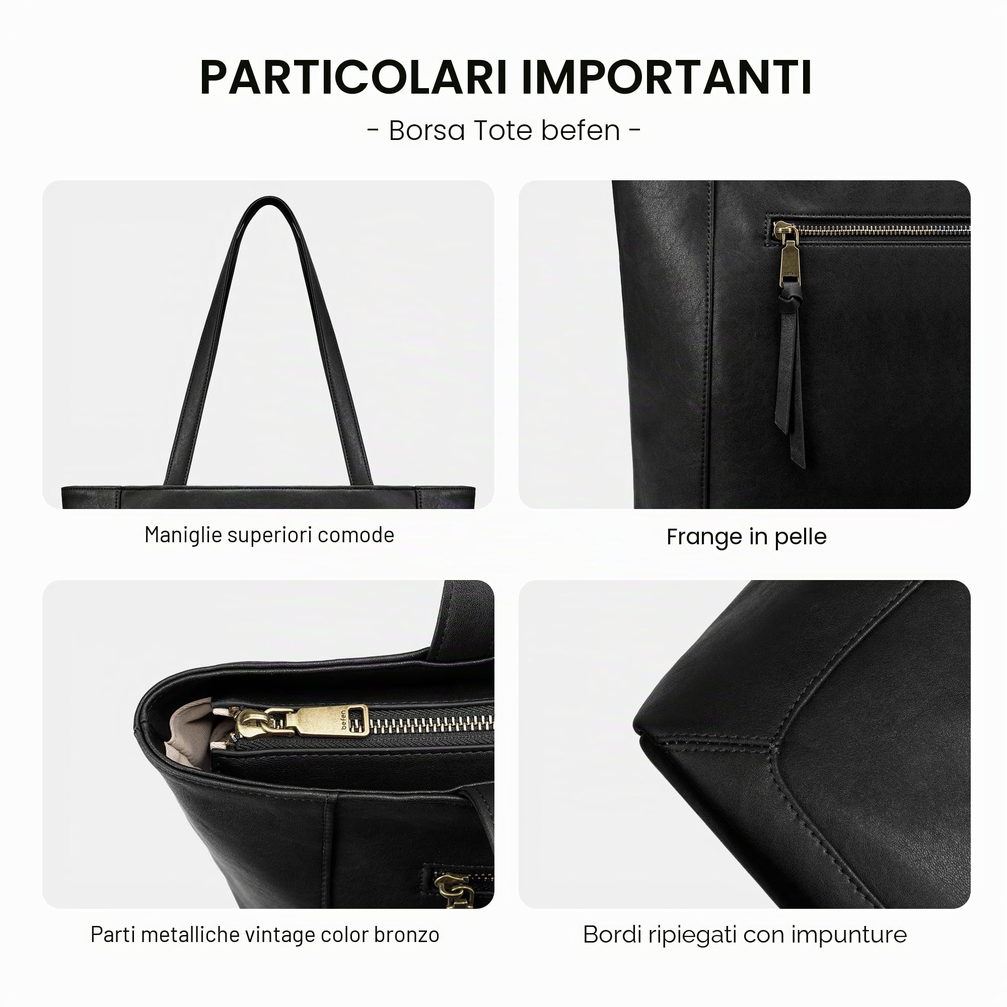 befen Borsa Tote in Vera Pelle per Donna, Borsa da Lavoro con Zip e Scomparto per Computer 15,6"