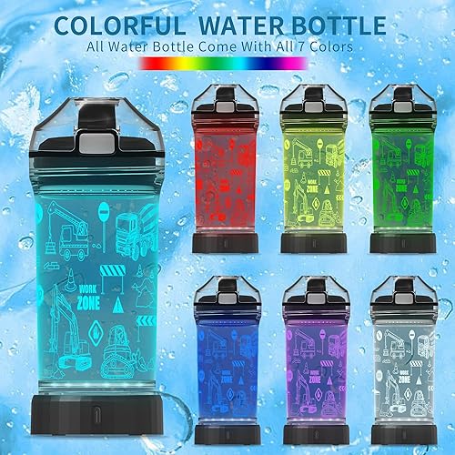 Miniatura 2 de Botella de agua para niños, taza deportiva iluminada con temática de tractor con luz LED 3D brillante, 14 onzas Tritan sin BPA, campamento y