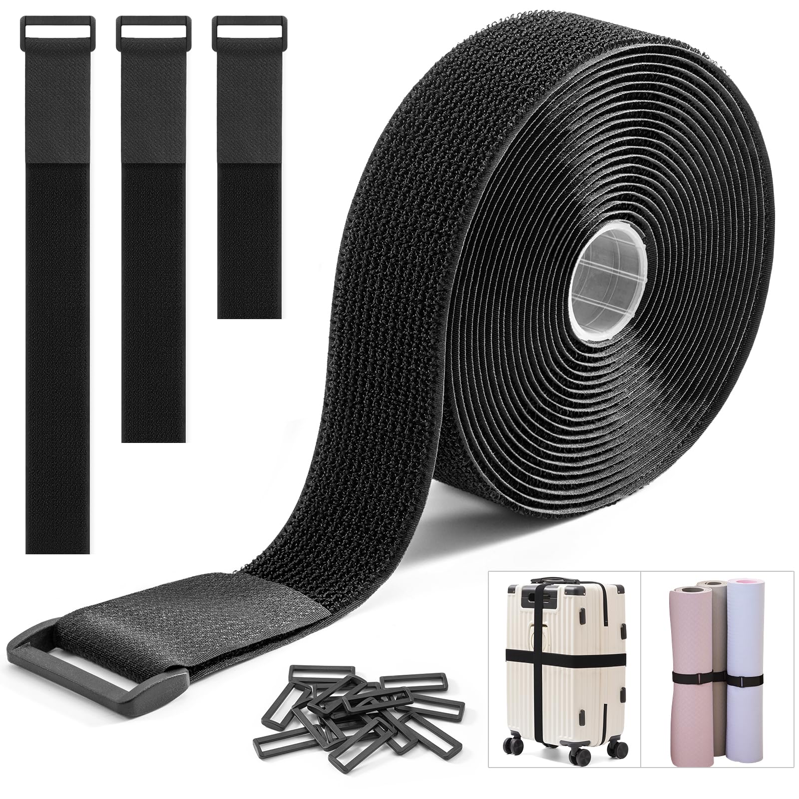 Trilancer 3.8CM x 5M Heavy Duty Hook and Loop Straps with 15 Buckles – Adjustable, Cut-to-Length, Reusable Cinch Straps for Securing Cables, Hoses, Pipes, and More