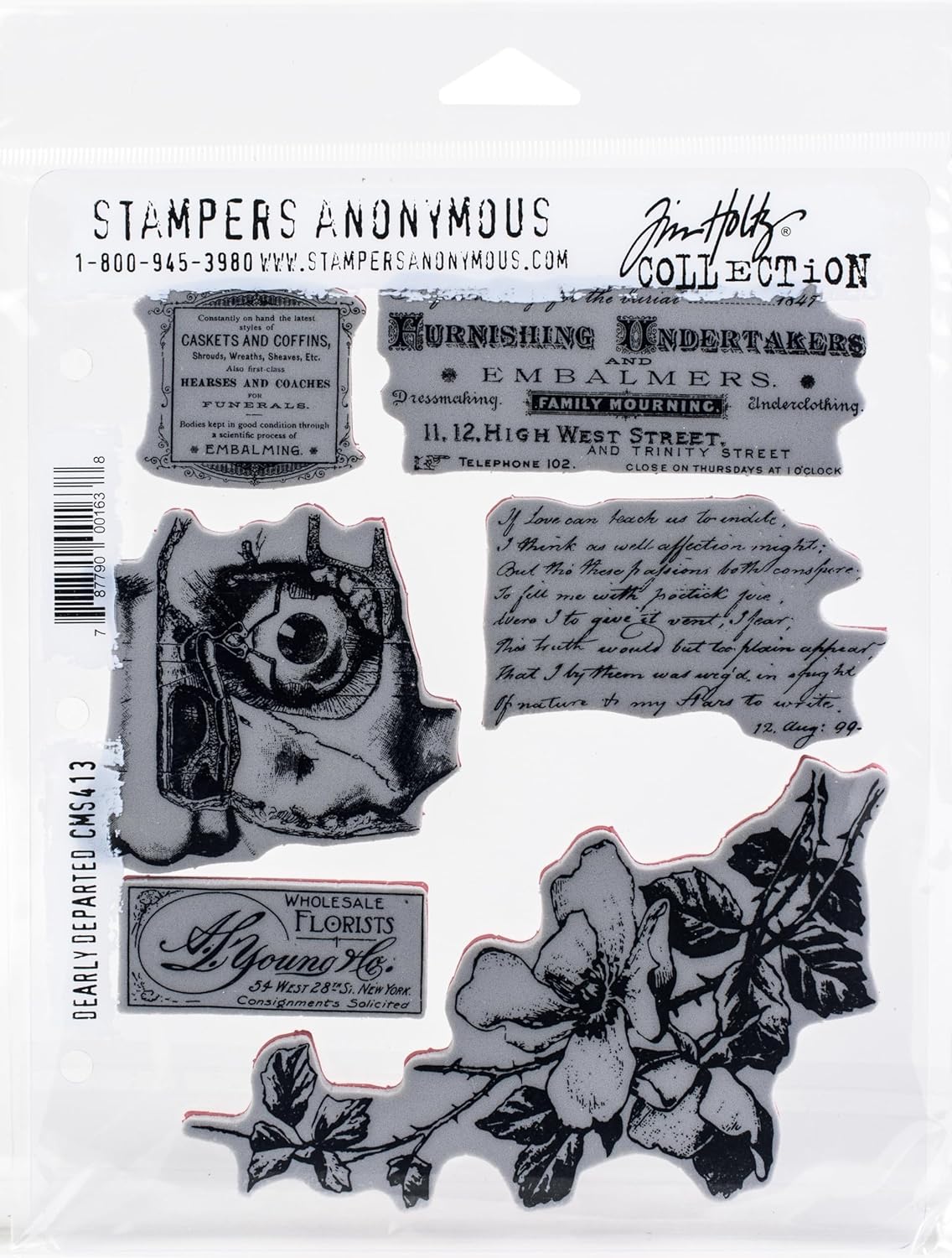 Tim Holtz - Stampers Anon Cling RBBR Stamp Set, Dearly Departed