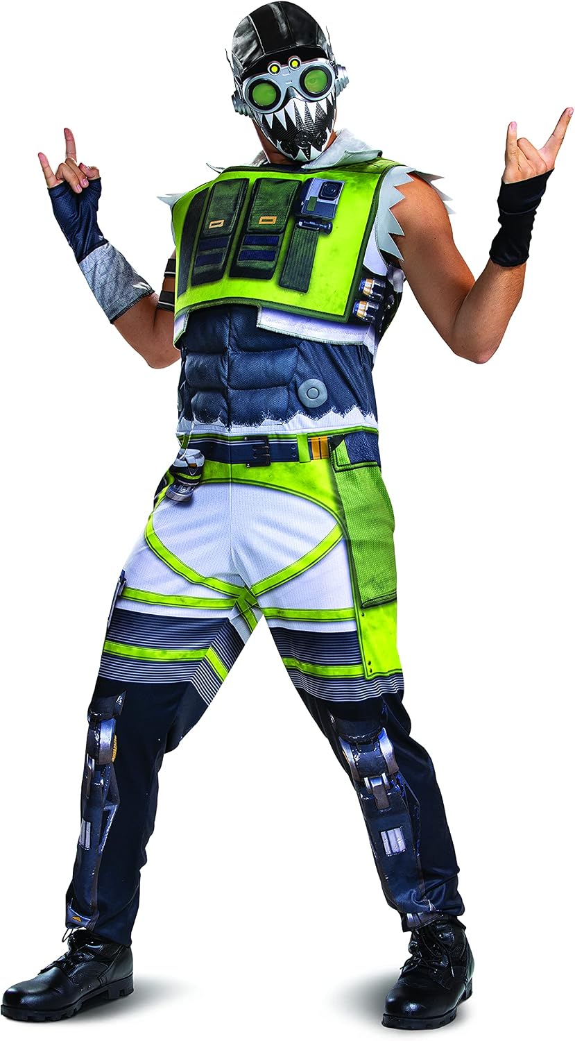 Disguise Men's Octane Adults, Official Apex Legends Costume Jumpsuit and Headpiece, Green & Beige