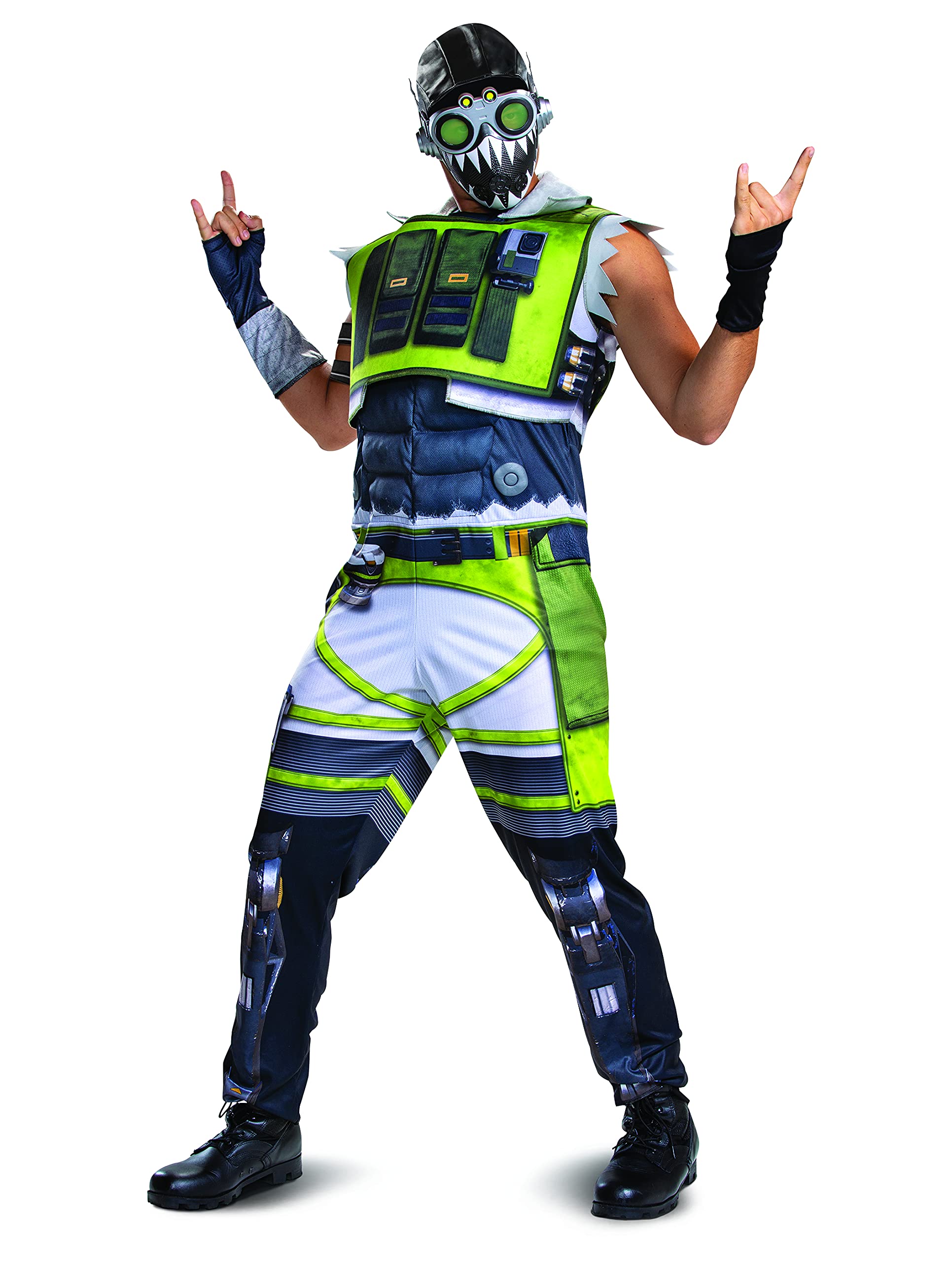 DisguiseMen's Octane Adults, Official Apex Legends Costume Jumpsuit and Headpiece, Green & Beige