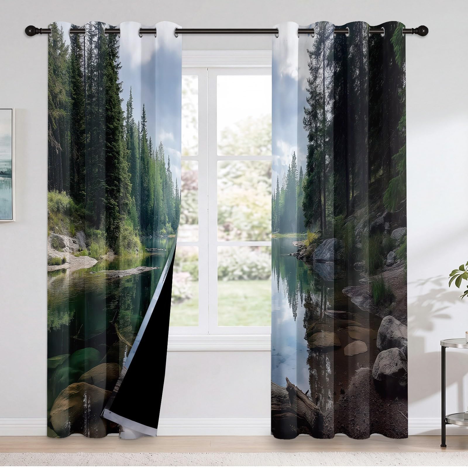 Skandinavisch Natur Verdunkelungsvorhänge für Schlafzimmer, 2er Set H 200 x B 70 cm Wärmeisoliert Vorhänge, Dschungel Kiefer See Felsen Gardinen Blickdicht Fenstervorhänge für Wohnzimmer