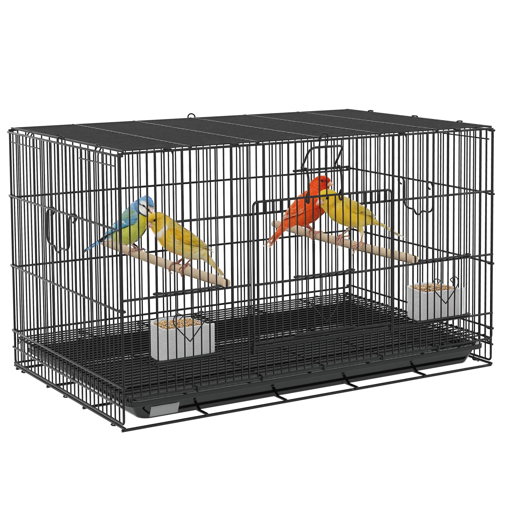 PawHut Jaula para Pájaros 77x46x45 cm Jaula Metálica para Aves con Bandeja Extraíble 2 Perchas 2 Comederos para Periquitos Canarios Negro