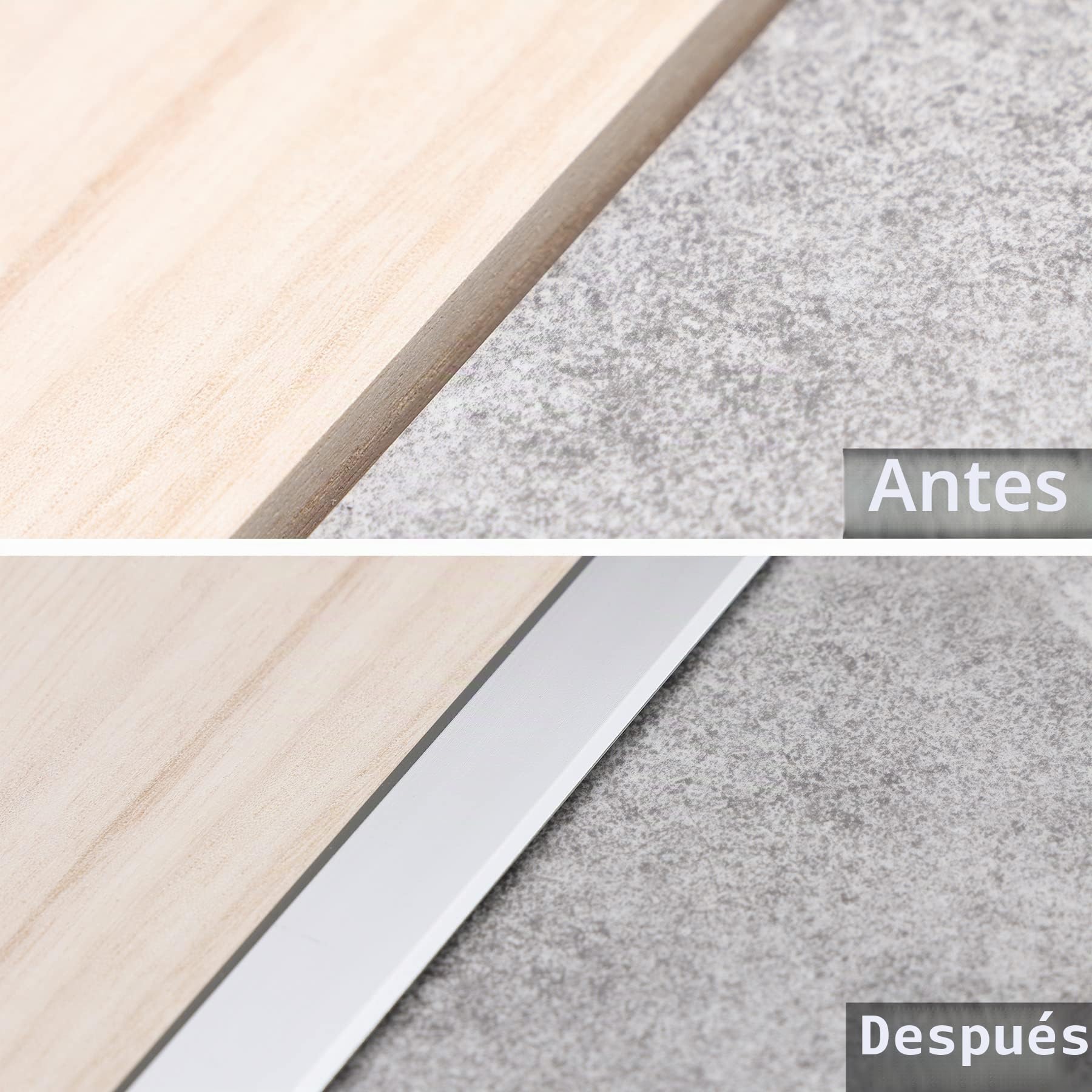 Trimold 3Pcs Moldura en T de Aluminio y Tiras de Transición para Suelo, Tira Divisora para Umbral de Puerta y Huecos de Suelo de Tarimas y Baldosas (0,9 m x 2 cm, Plateado Mate)