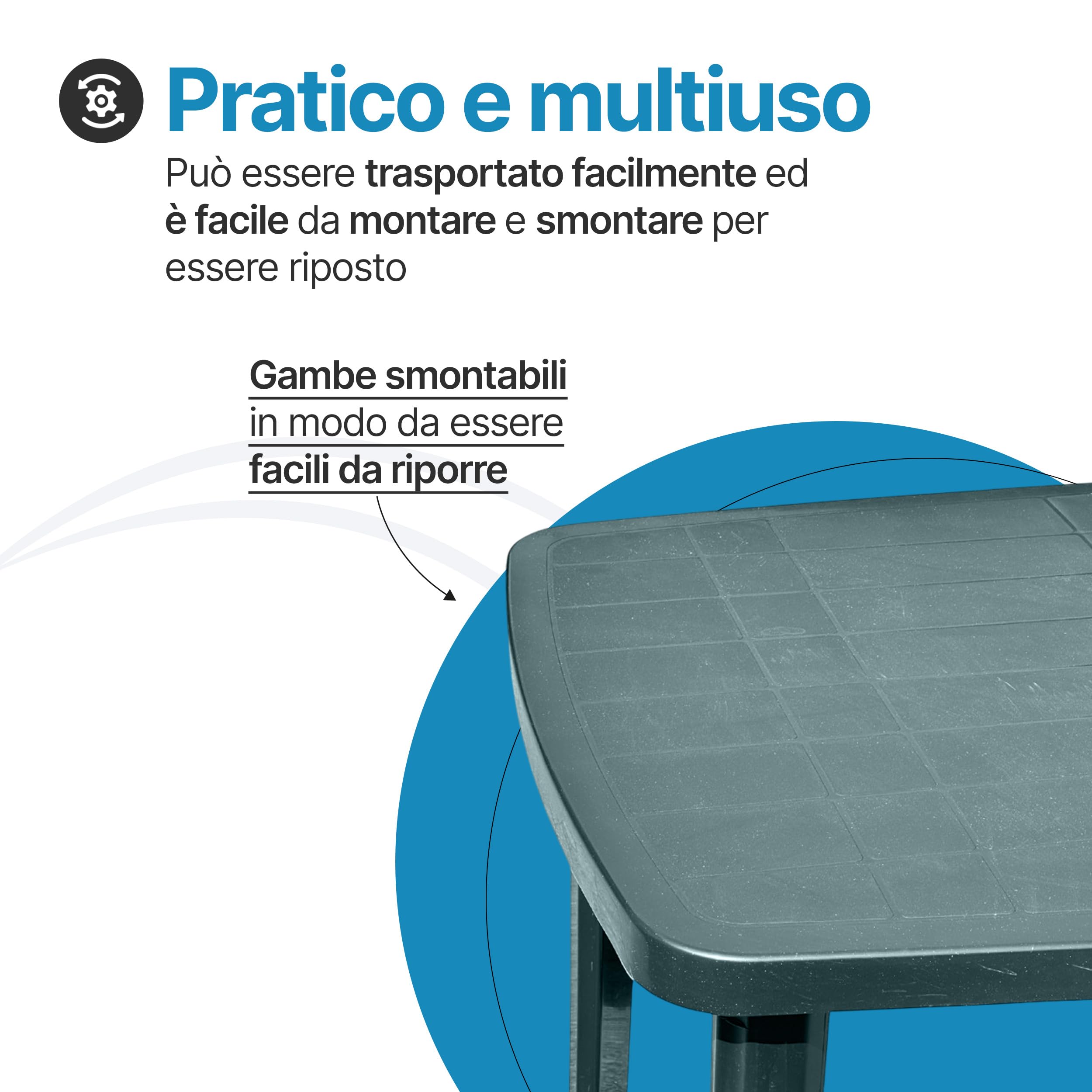 Tomaino - Tavolo Da Giardino In Plastica Quadrato - Tavolo Plastica Esterno per 6 Posti con Gambe Smontabili e Foro per Ombrellone - Tavolino da Esterno New Verde