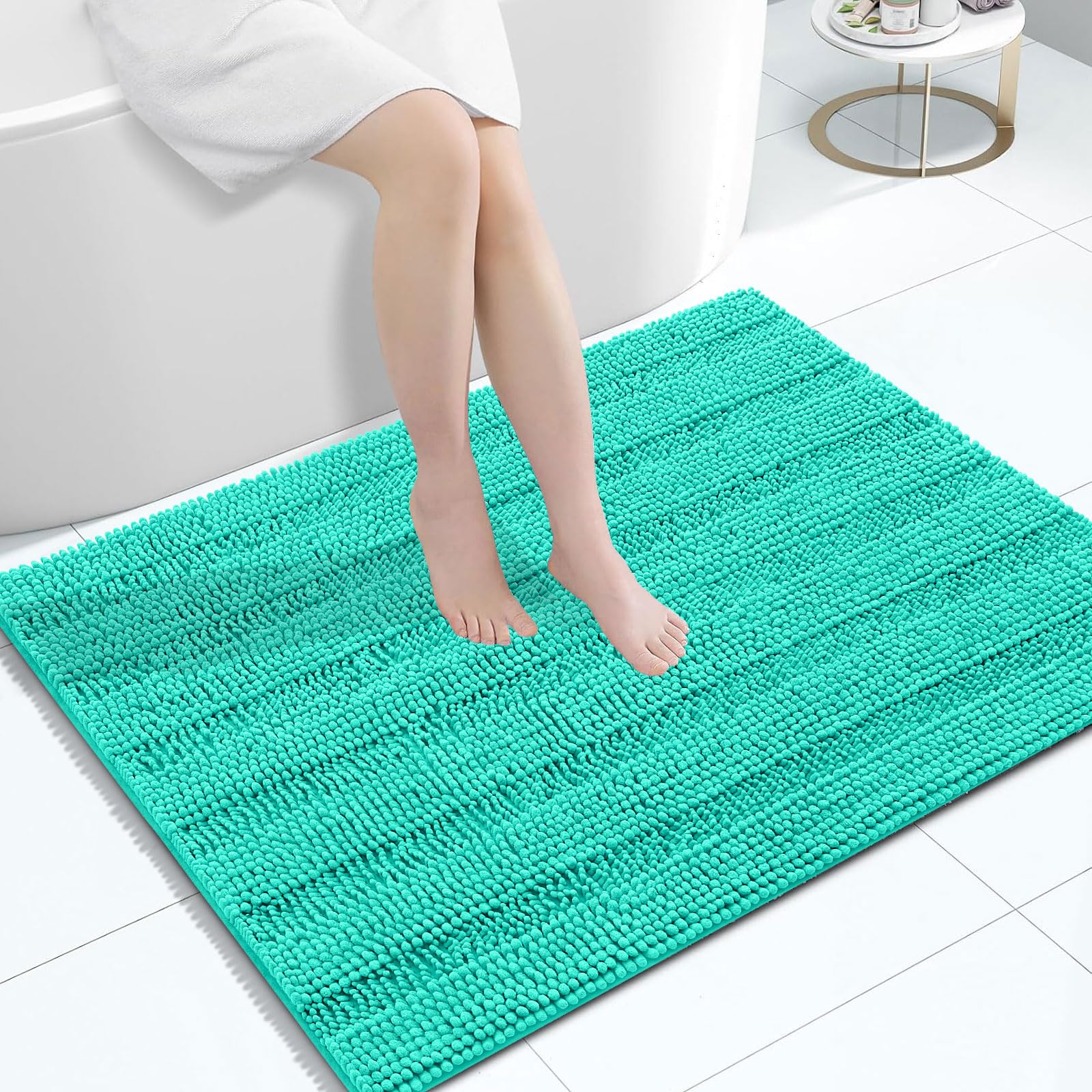 Grandaily Chenille Bathroom Rugs 40x32, Soft Absorbent Bath Mats, Teal