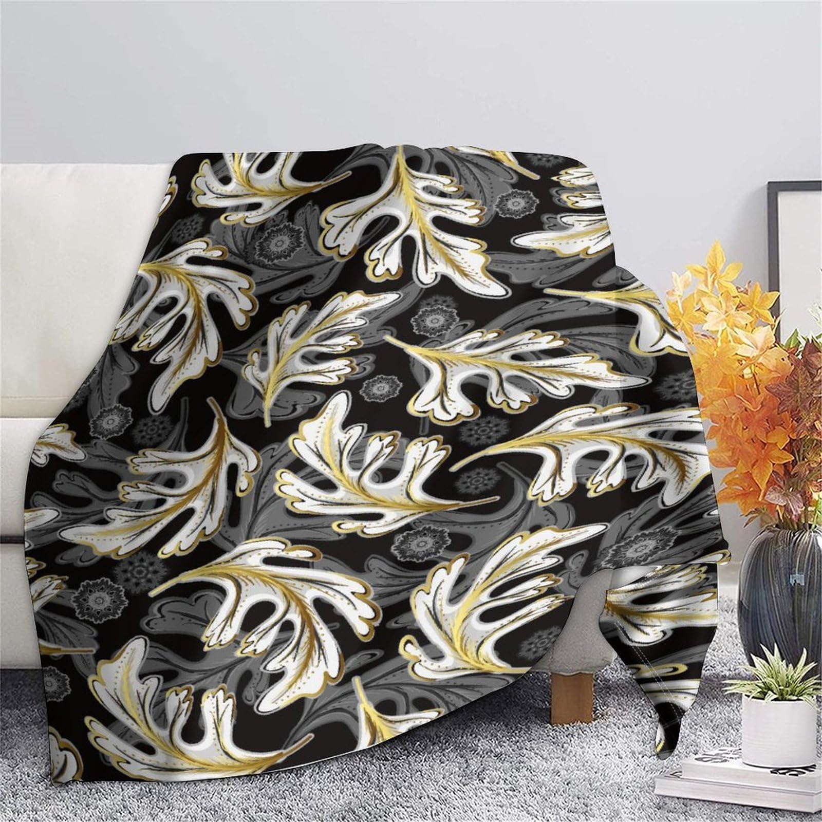 Retro Palmblatt 3D Printed Decke Mikrofaser Sofa Schlafzimmer Wohndeko Botanisches Muster Kuscheldecke 80x90inch(200x230cm)