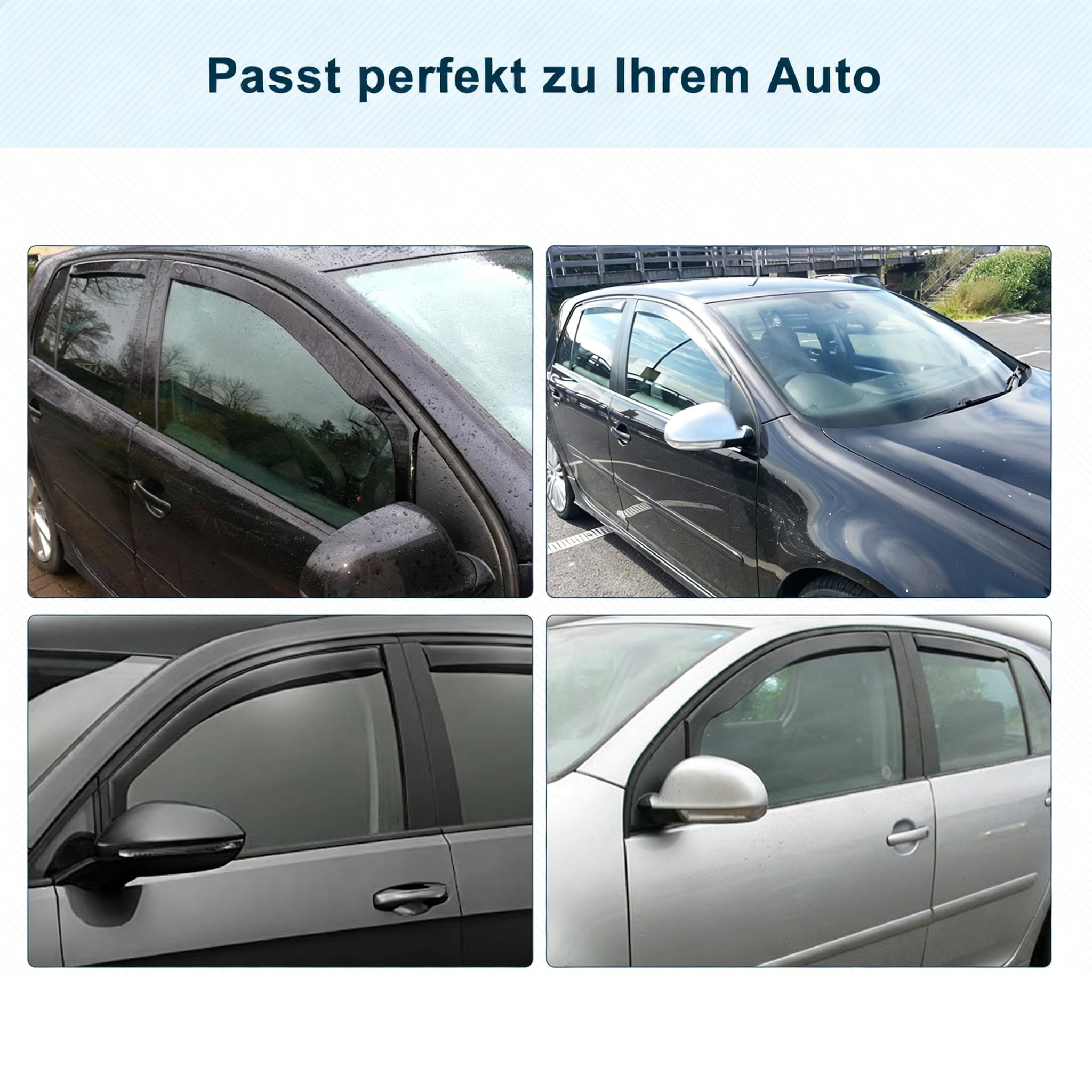 Windabweiser Regenabweiser kompatibel mit VW Golf 5 mk5 2004-2009 5-Türen, Selbstklebend Tape-On Autofenster Regenschutz Regenabweiser Deflektoren, 4-TLG Set, Rauchgrau, Vorne,Aerodynamisch
