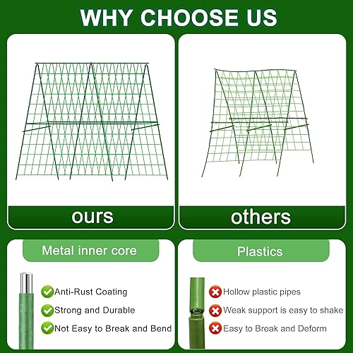 Miniatura 3 de Enrejado plegable de pepino de 48 x 48 pulgadas para cama elevada, enrejado de jardín con marco en A para plantas trepadoras al aire libre con red