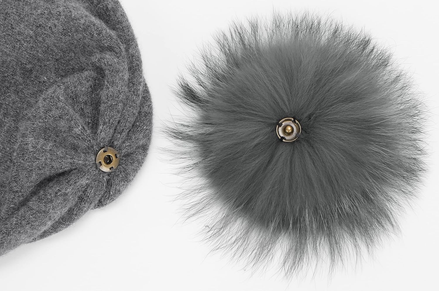 Women's Real Fur Pom Pom Cashmere Wool Blend Winter Slouchy Knit Beanie Hat with Real Pom Pom Beanie Hat - Image 4