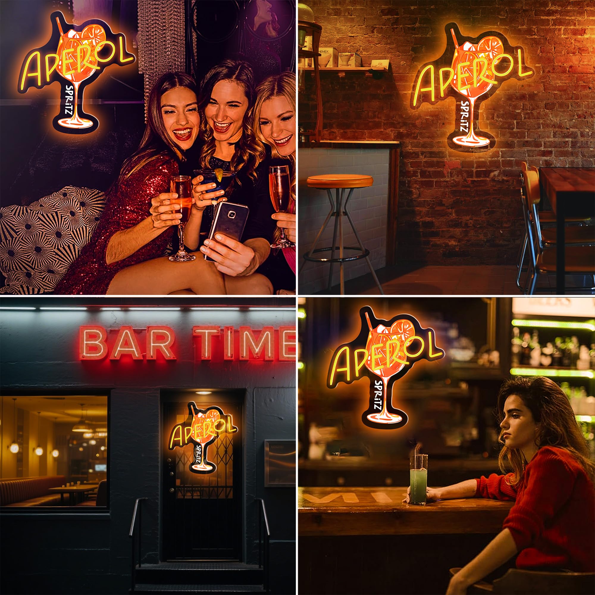 Aperol Spritz Neon Sign LED Cocktail Wandleuchte für Home Bar Küche | Cocktail-LED für Party-Dekoration, Spritz-Liebhaber, Geschenk, einstellbare Helligkeit, Neon-Bar-Schild, 35,6 x 34,3 cm