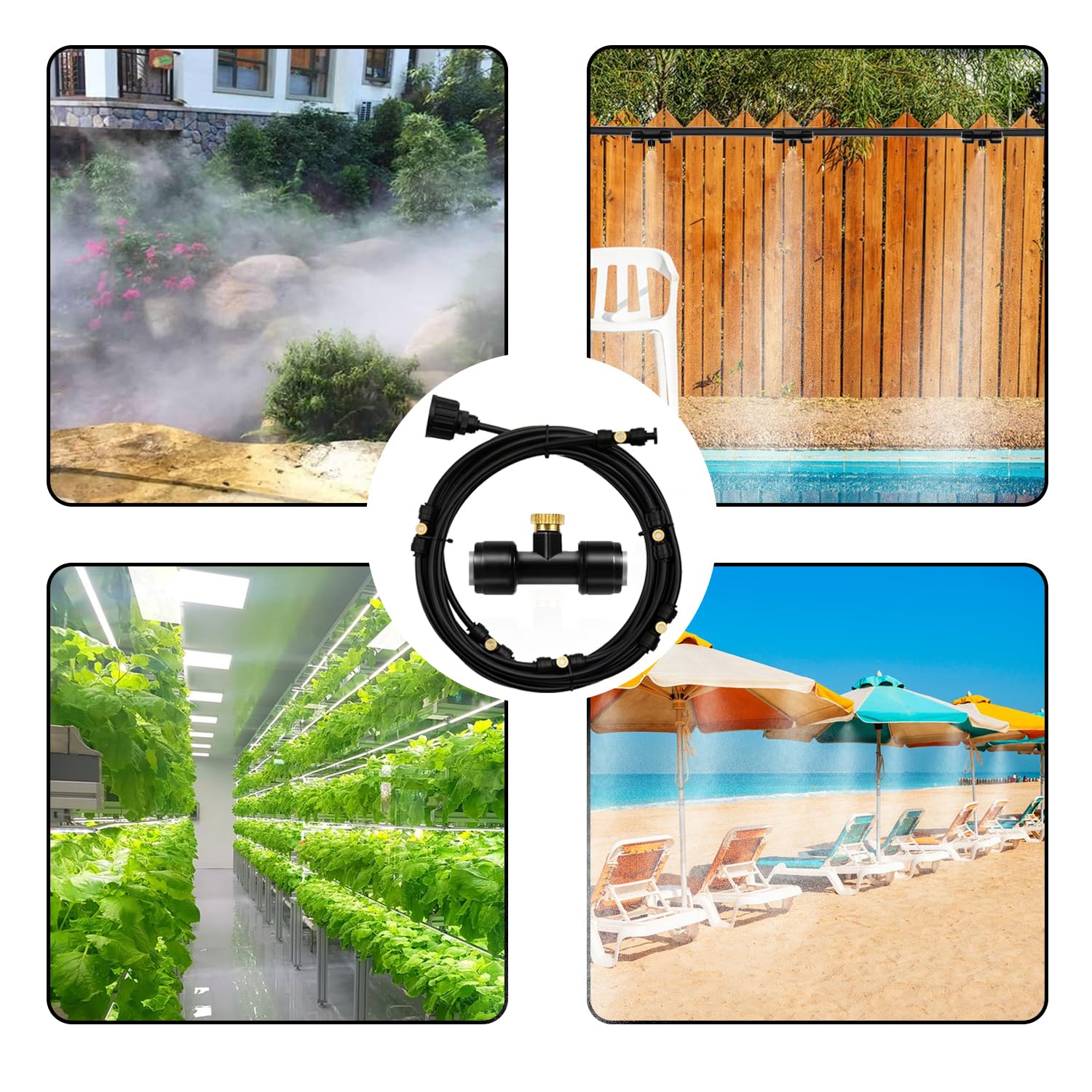 15m Système Refroidissement Brumisation 75 pcs Kit Arrosage Goutte à Goutte Kit D'Irrigation Système de Brumisation Tuyau Brumisateur Exterieur pour Jardins Patios Parasols Toits
