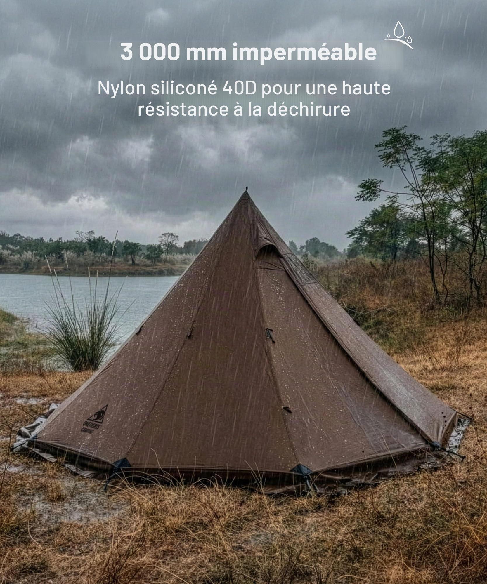OneTigris NORTHGAZE 2.0 Tente tipi pour 2–4 personnes - Tente de camping extérieure avec ouverture pour poêle - Tente pour 4 saisons étanche 3000 mm - Tente pyramidale (Nylon)