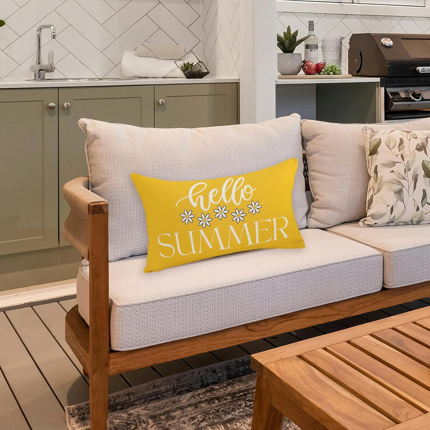 Hello Summer Pillow Covers 12x20 Inch Yellow Daisy Decorative Throw Pillows Outdoor Porch Cushion Cases for Sofa Couch Home image 4