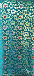 Raama Green & Golden Floral Design Minaakari Brocade Silk Fabric, Festival,