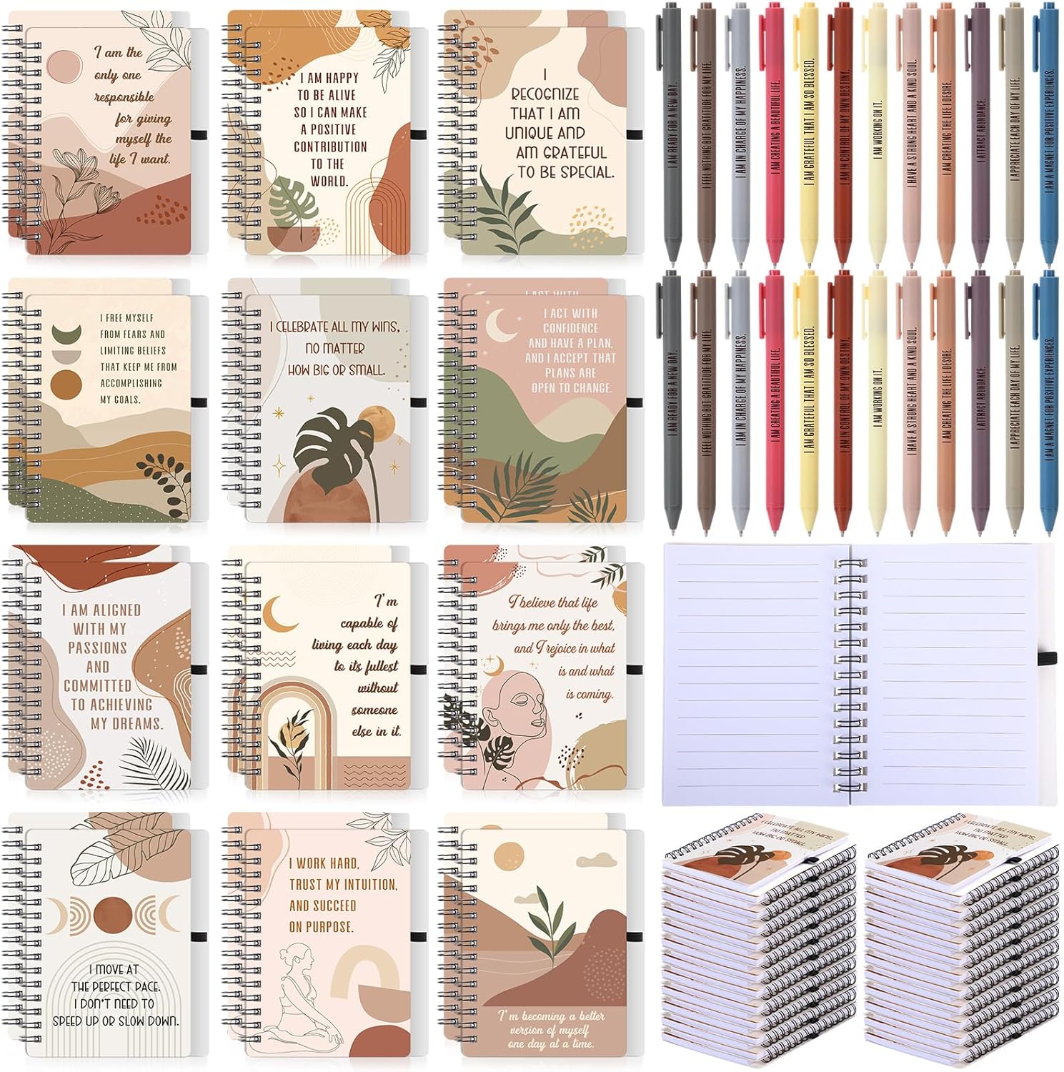Kosiz 48 Pcs/24 Set Positive Affirmation Gifts Gratitude Spiral Notebooks with Pens Motivational Encouragement Notepads Daily Affirmations Journal for Women Valentine Galentine Gifts (Rainbow)