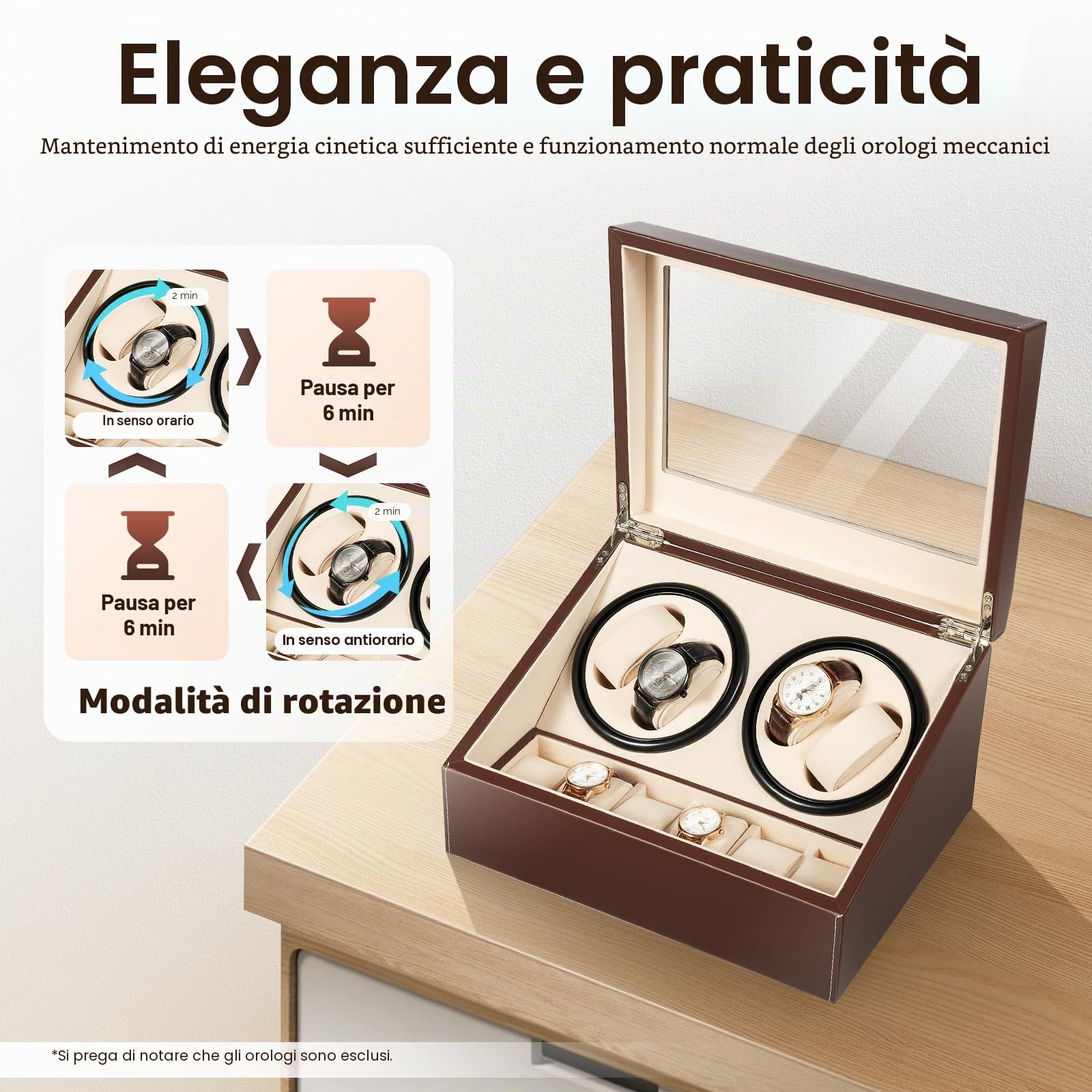Scatola carica orologi automatici per 4+6 orologi, scatola di conservazione in legno con motore silenzioso, scatola carica orologi per orologi automatici