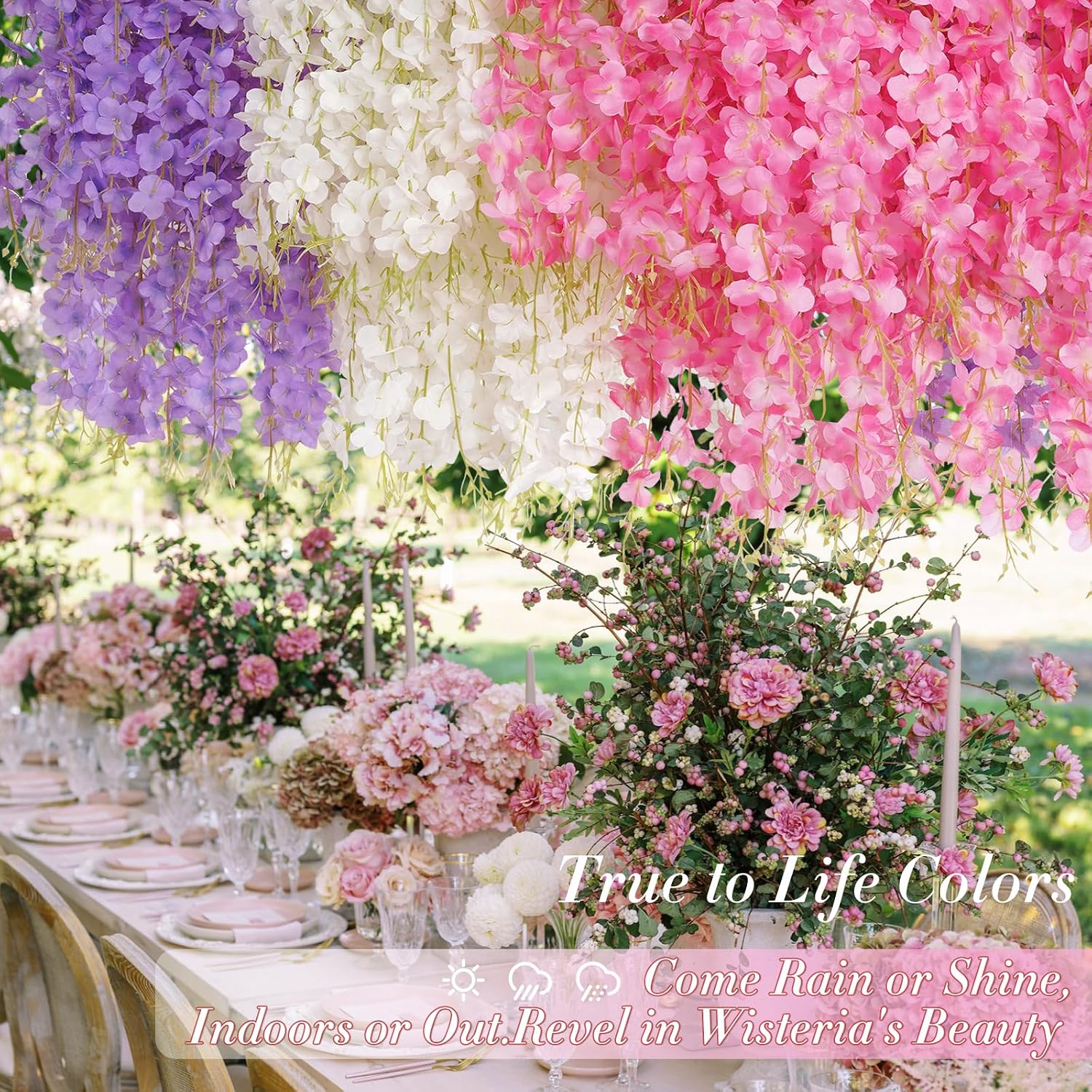 Waipfaru 24 Pack Wisteria Hanging Flowers, 3.6 Feet Wisteria Artificial Flowers, Wisteria Garland, Hanging Flowers for Wedding Decoration, Vines for Bedroom Home Wall Decor (White & Pink & Purple)