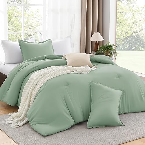 Miniatura 6 de Andency Juego de edredón tamaño King de 3 piezas, color verde salvia, juego de edredón ligero y esponjoso para toda la temporada (edredón de 104 x