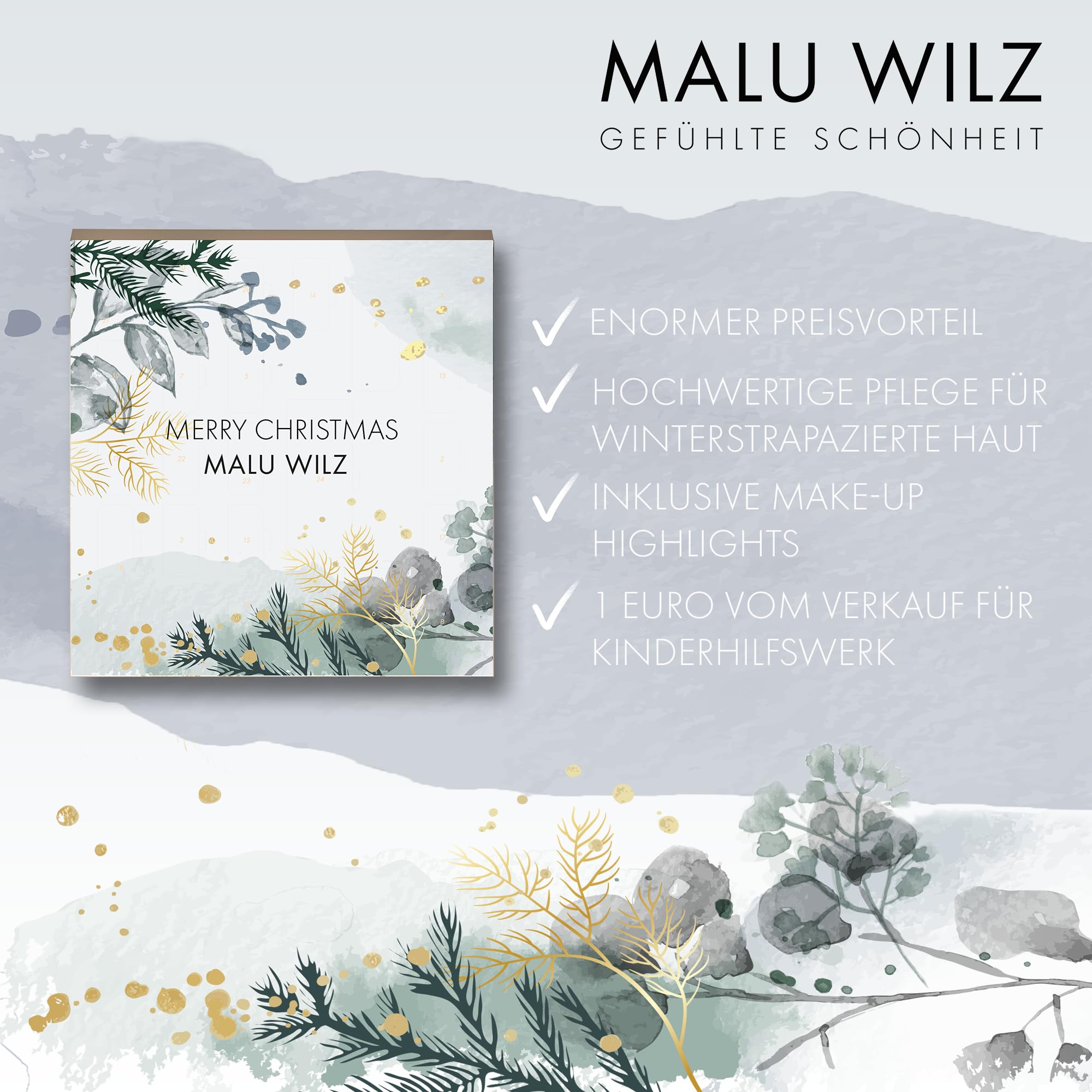 Malu Wilz Adventskalender, Beauty Adventskalender mit diversen Pflege- und Kosmetik-Produkten, 21 Ampullen + Mascara & Creme (Modell 2025)